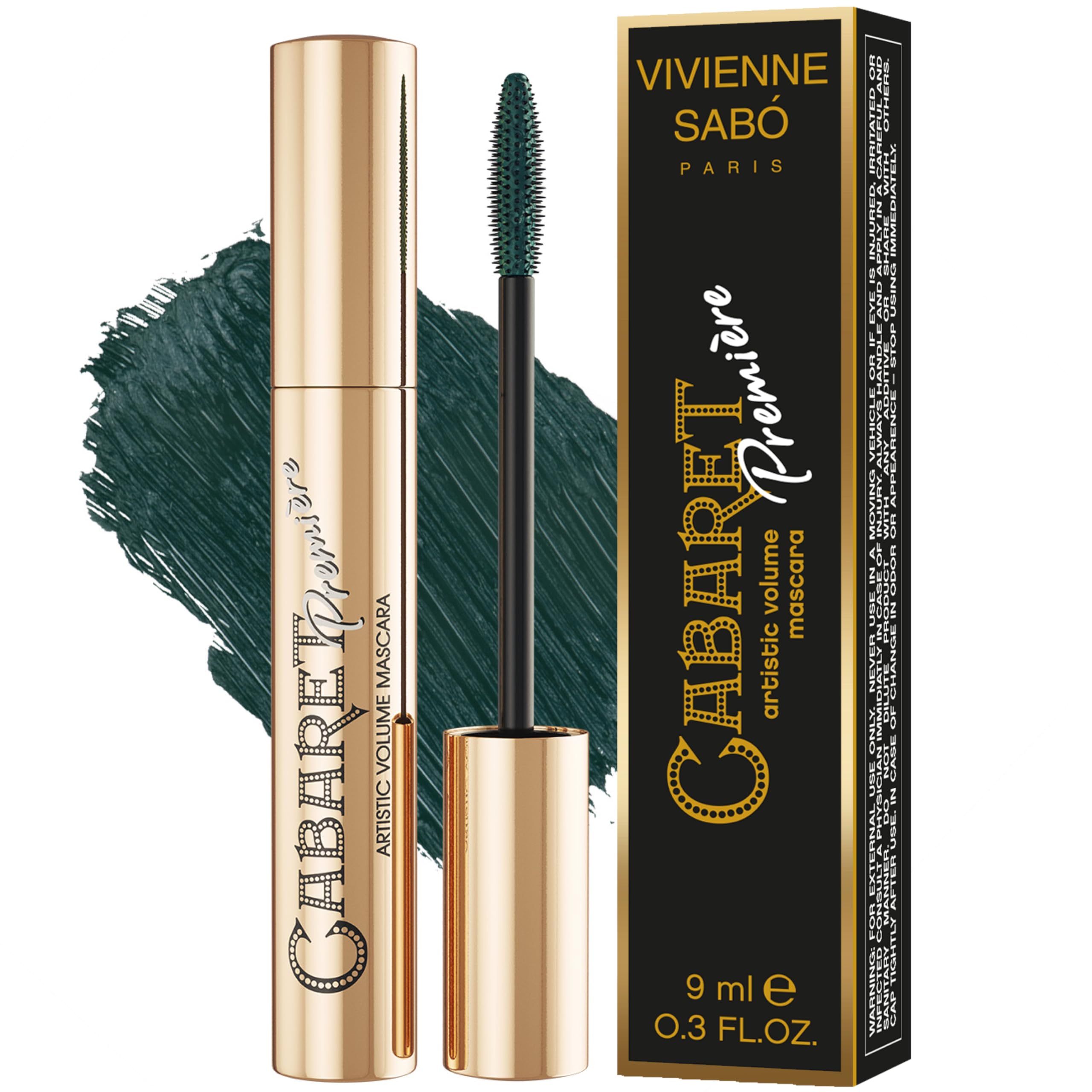 Vivienne Sabó Cabaret Premiere Black Mascara, Volume and Length, Defining, Curling, No Flaking, No Clumping, Smudge Proof, Washable, Cruelty-Free, Made in Europe, (01 Black), 0.3 Fl Oz, 1 Pack