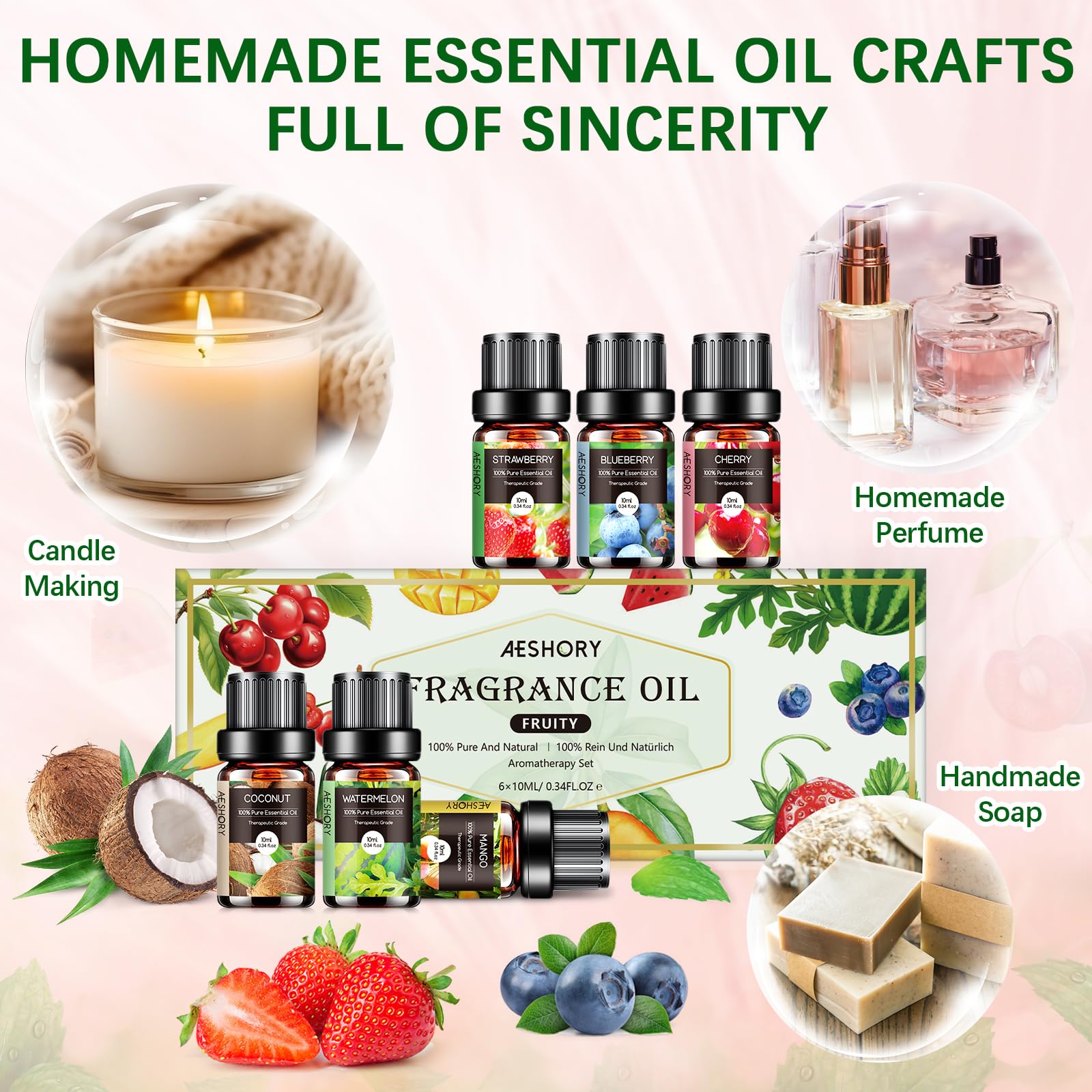 AESHORY 6 x 10ml Hotel Essential Oils Set, Premium Luxury Aroma Oil Scented Oil for Diffuser for Home, Humidifier, Candle Making, Air Freshening