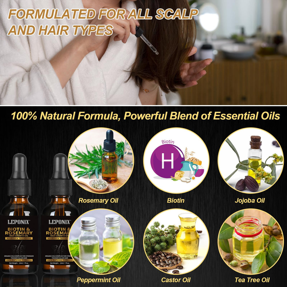 Rosemary Oil for Hair Growth, Diluted Rosemary Oil Hair Growth Serum with Derma Roller & Scalp Massager Hair Thickening Products Hair Loss Treatment for Men Women, Mens Gift Set