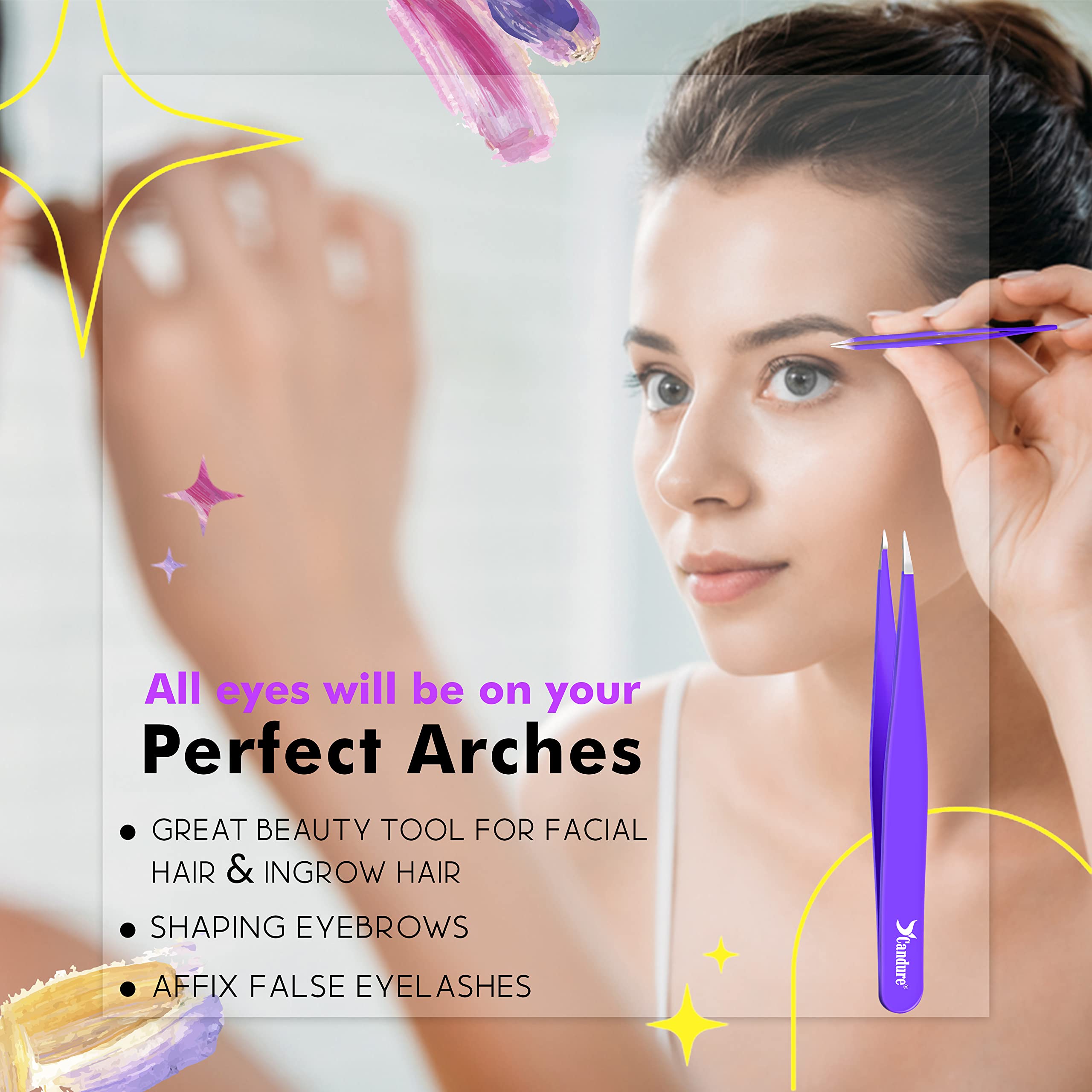Candure Tweezers for Eyebrows - Professional Stainless Steel Slanted and Pointed Tip Hair Tweezers Set for Ingrown Hair, Blackhead Removal, Eyebrows Plucking Beauty Tool for Women Halalzen
