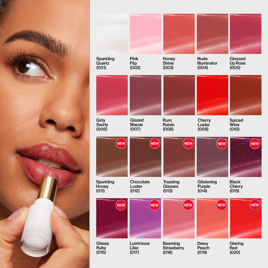 REVLON Super Lustrous Glass Shine Balm, Hydrating Tinted Lip Balm with Hyaluronic Acid, Aloe & Rose Quartz, 008 Rum Raisin, 0.11 oz