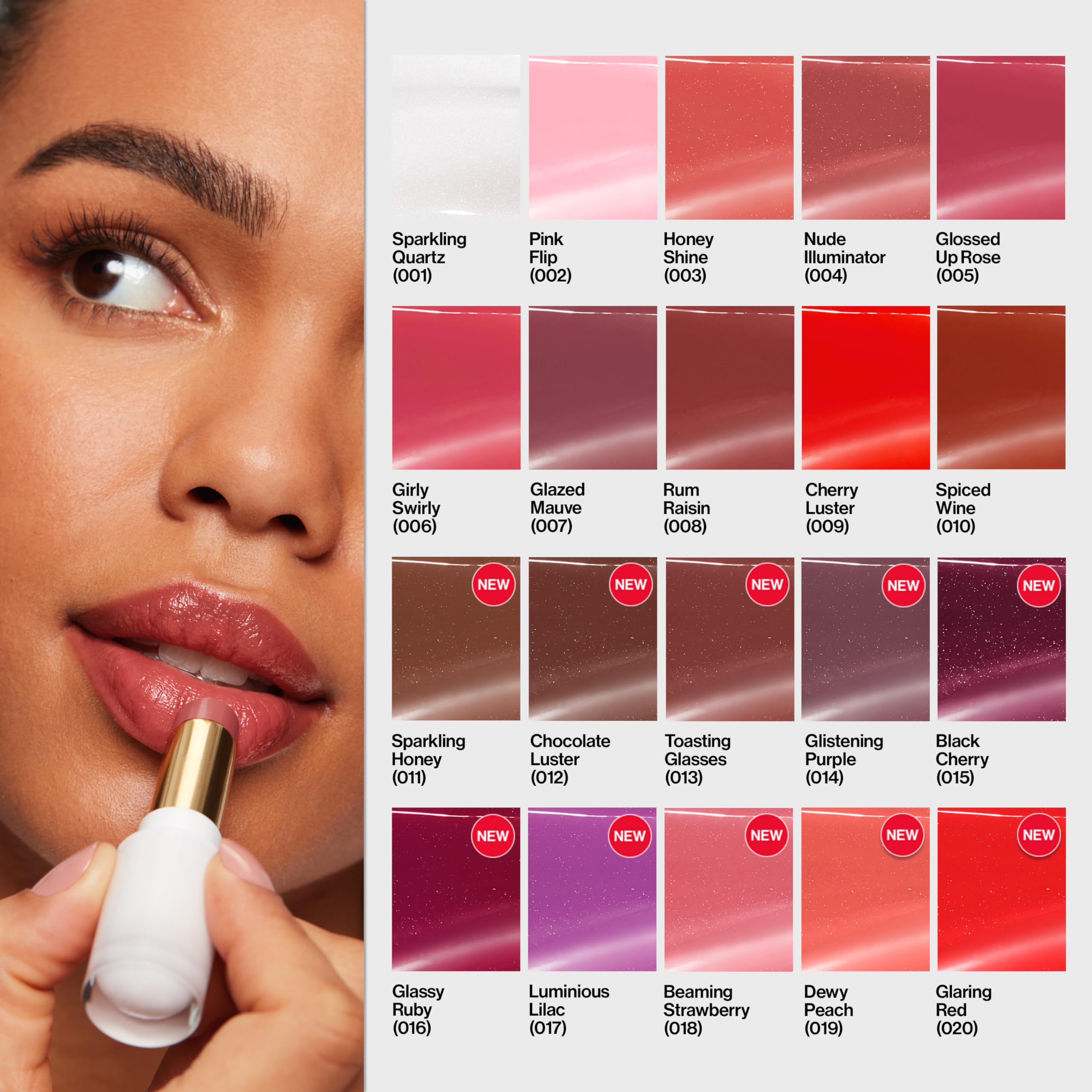 REVLON Super Lustrous Glass Shine Balm, Hydrating Tinted Lip Balm with Hyaluronic Acid, Aloe & Rose Quartz, 008 Rum Raisin, 0.11 oz