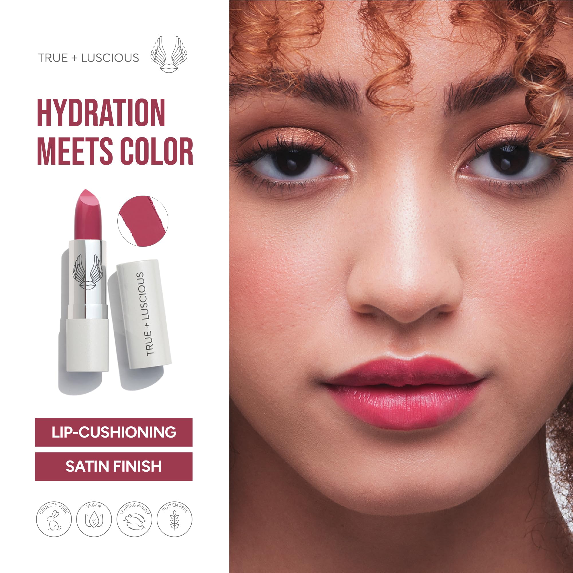 True + Luscious Super Moisture Lipstick | Sheer Cream Lip Color for Lasting Hydration | Hyaluronic Acid Konjac Root Powder | Vegan Cruelty-Free Gluten-Free Flatters All Skin Tones | Pink Sugar