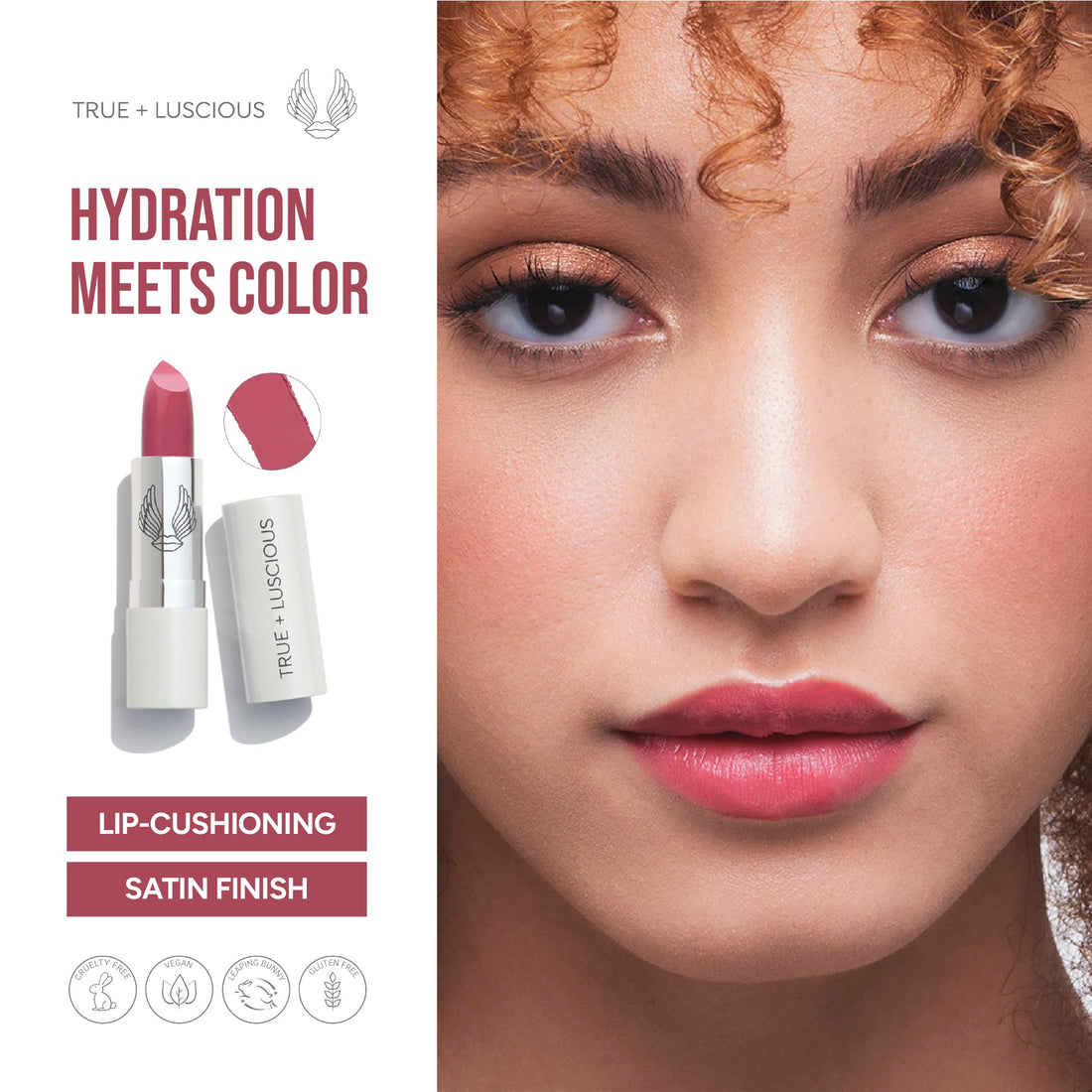 True + Luscious Super Moisture Lipstick | Sheer Cream Lip Color for Lasting Hydration | Hyaluronic Acid Konjac Root Powder | Vegan Cruelty-Free Gluten-Free Flatters All Skin Tones | Pink Sugar