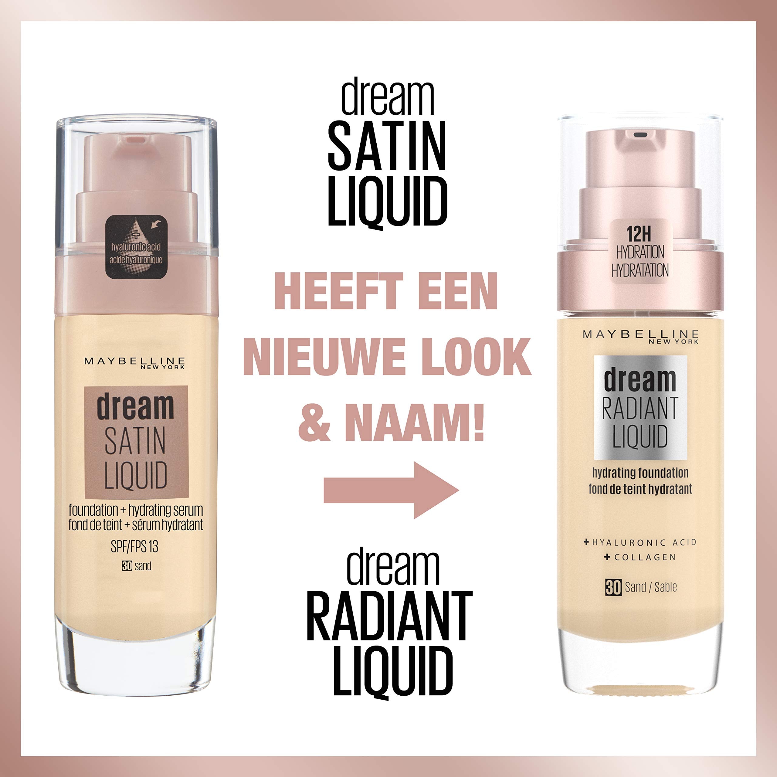 Maybelline Foundation, Dream Radiant Liquid Hydrating Foundation with Hyaluronic Acid and Collagen - Lightweight, Medium Coverage Up to 12 Hour Hydration, 30 Sand Halalzen