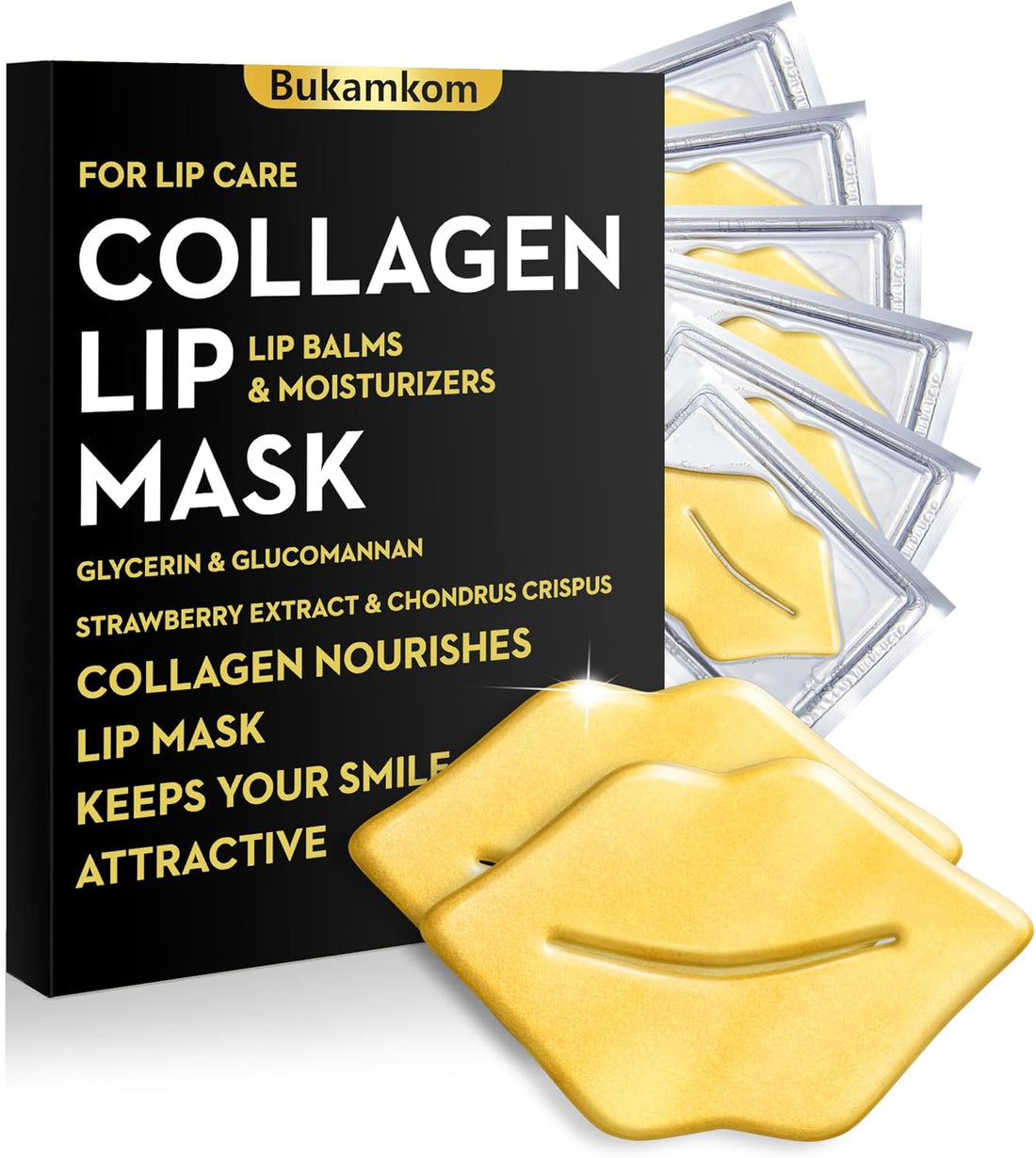 Golden Collagen Flake Lip Mask 20 Pieces,Multifunctional Lip Care for Luscious Lips,24K Gold Bulk Lip Masks Individually Wrapped,Hydration,Anti Wrinkle,Fade Lip Darkening,Soothing Nourishing Halalzen