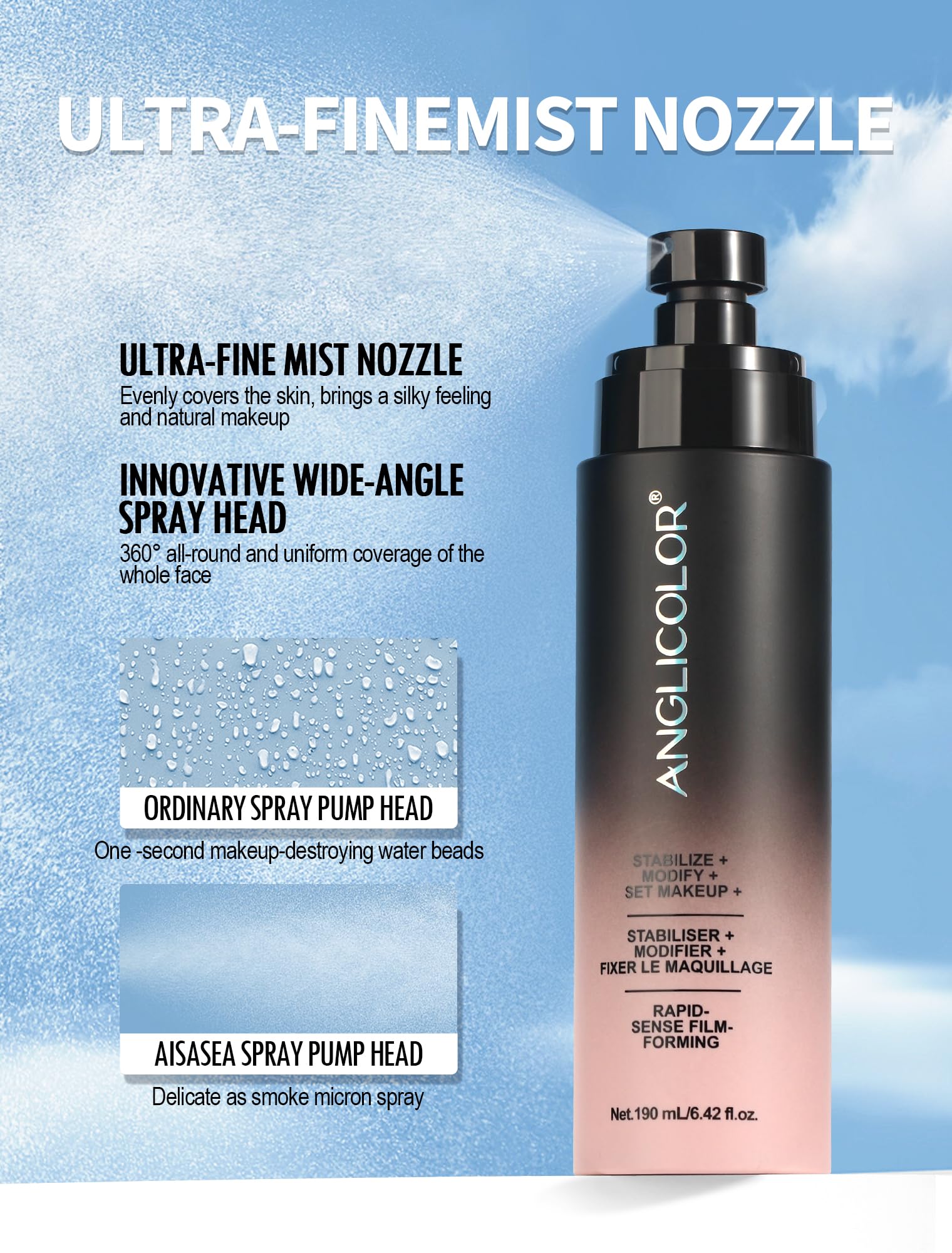 Anglicolor Matte Setting Spray,15-Second Quick-Drying Film Formation,Ultra-Fine Mist,Oil Control,Up To 16 Hour Makeup Wear,Transfer-proof and Non-sticky (190ml) Halalzen