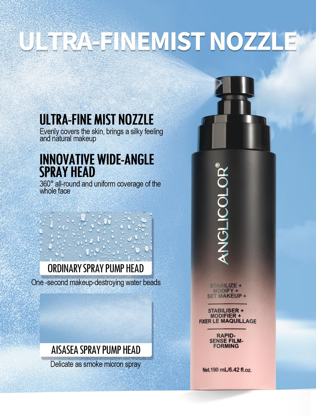 Anglicolor Matte Setting Spray,15-Second Quick-Drying Film Formation,Ultra-Fine Mist,Oil Control,Up To 16 Hour Makeup Wear,Transfer-proof and Non-sticky (190ml) Halalzen