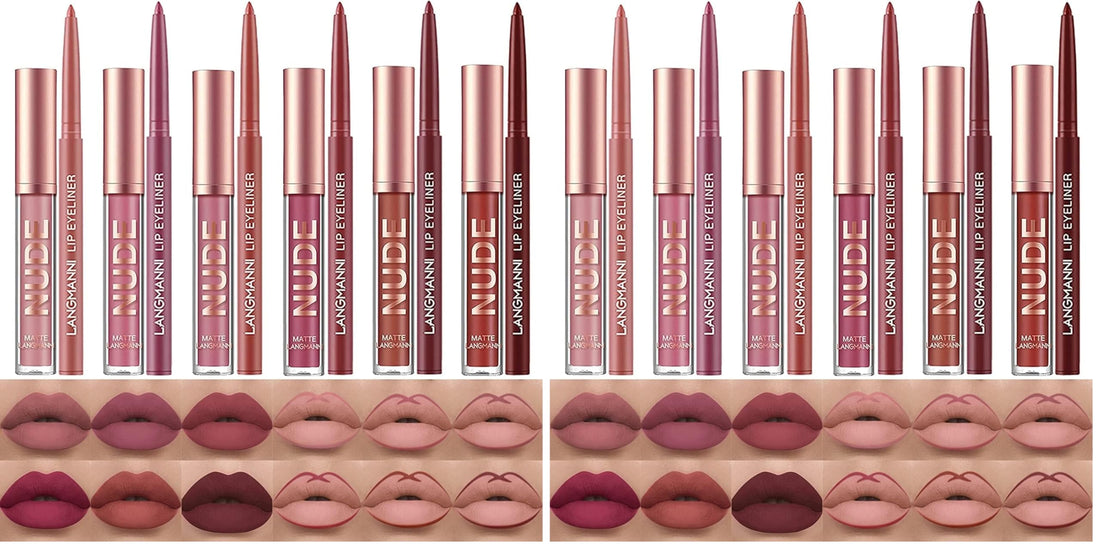 LANGMANNI 6 Matte Lipstick with 6 Lipliners Durable Lip Gloss,Long-Lasting&Waterproof Non-Stick Cup High Pigmented Velvet Lipgloss Kit,Beauty Cosmetics Gift for Girls(12PCS) Halalzen