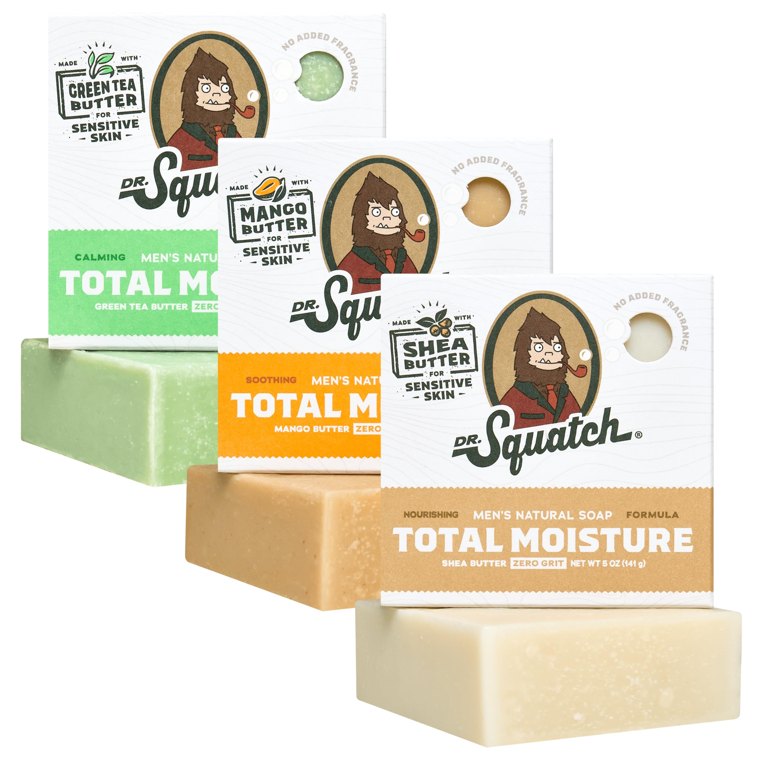 Dr. Squatch Natural Men’s Bar Soap - Cold Process Body Soap Bar with Natural Oils - Gifts for Men - Birchwood Breeze, Fresh Falls & Wood Barrel Bourbon (5 oz, 3-Pack)