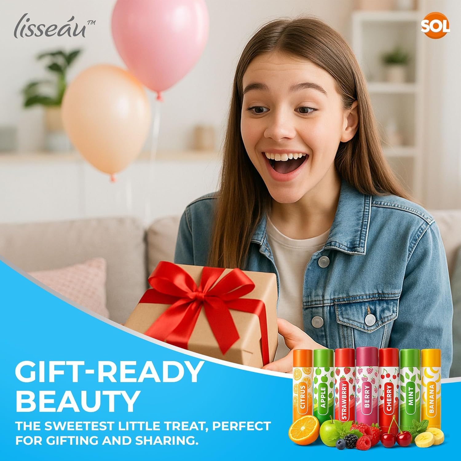 SOL 7pk Womens Lip Balm Set Flavoured Moisturiser for with Beeswax & Vitamin E - Fruit Lipbalm for Girls and Teens, Moisturising Balms Multipack Sticks for Dry and Chapped Lips for Daily Use & Gifting Halalzen