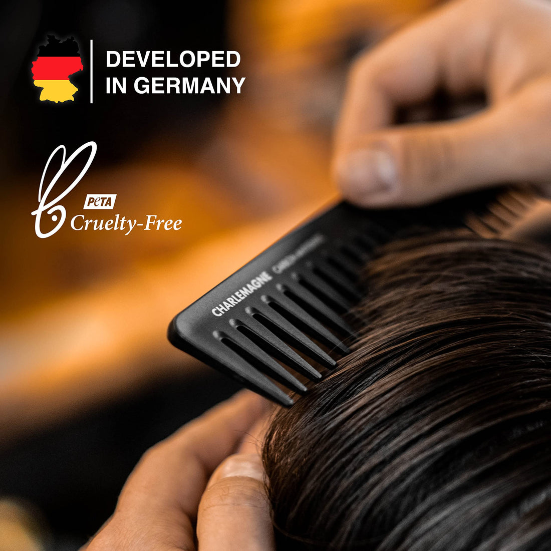 Charlemagne Carbon Fibre Hair Comb - Fine Tooth Mens Comb, 1 Pack - Carbon Cutting & Styling Tool for Men - Antistatic Grooming for Hair & Beard - Curl Detangling Tool for Mens Thick & Fine Locks Halalzen