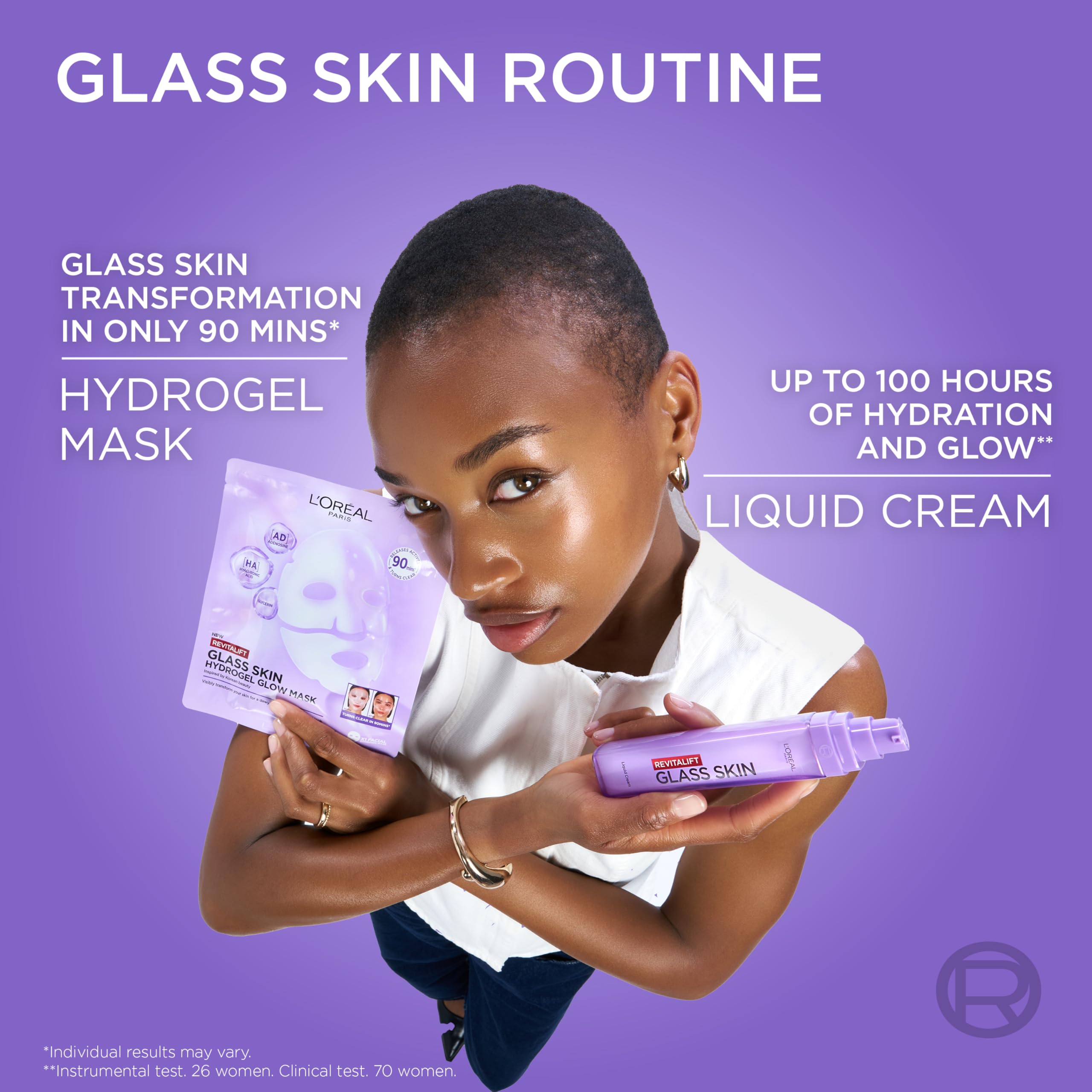 L'Oreal Paris Glass Skin Korean Face Mask 4 Pcs, Revitalift Filler Hydrogel Glow Mask, Korean Inspired Skincare, Visibly Transform Skin, Dewy, Plumped and Refreshed Look
