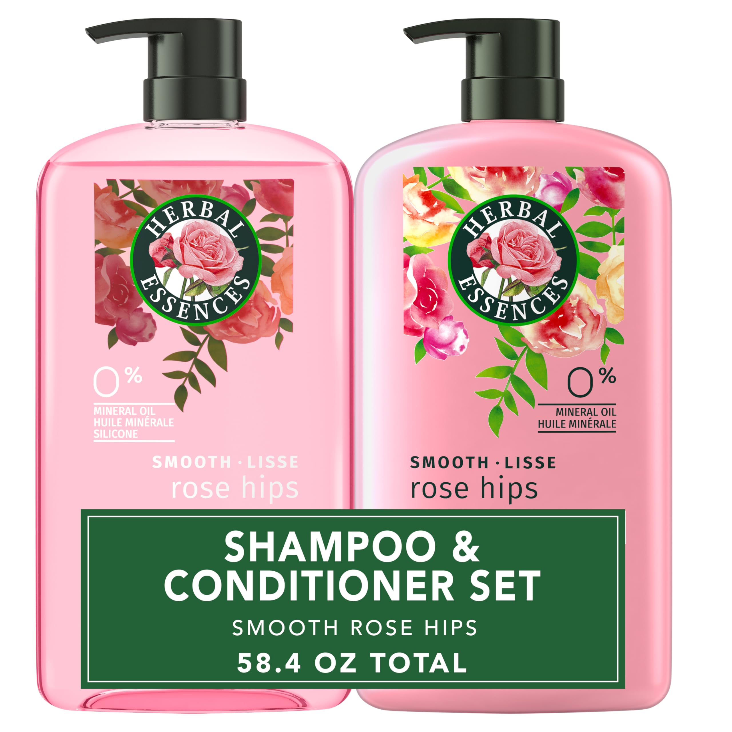 Herbal Essences Shampoo & Conditioner Set, Rose Hips - Smooth Collection, Paraben-Free, Color-Safe, Shiny Hair with Jojoba & Vitamin E, 29.2 Fl Oz Each, 2-Pack Halalzen