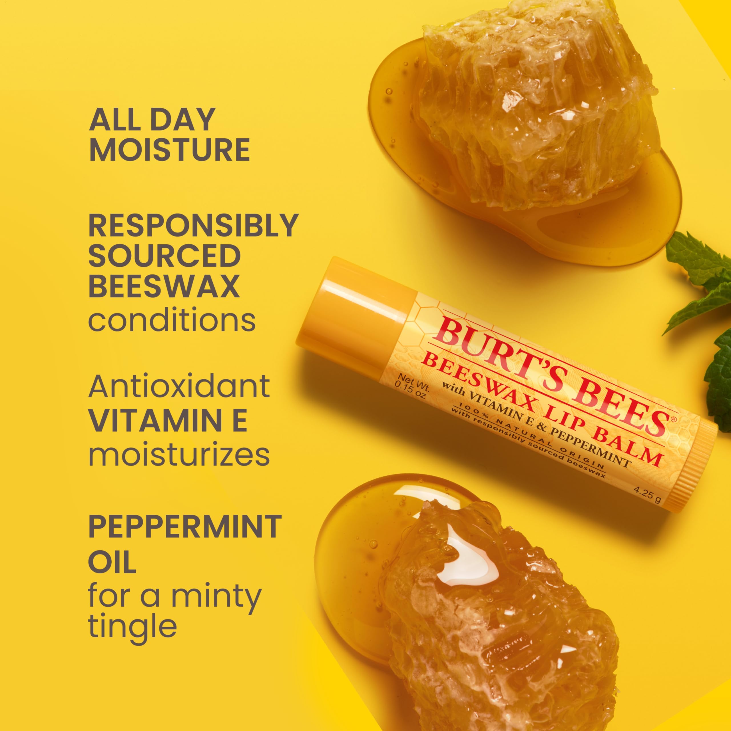 Burt's Bees Lip Balm Pomegranate, Moisturising Lip Balm With Beeswax & Vitamin E, 100% Natural Origin, 4.25g Halalzen