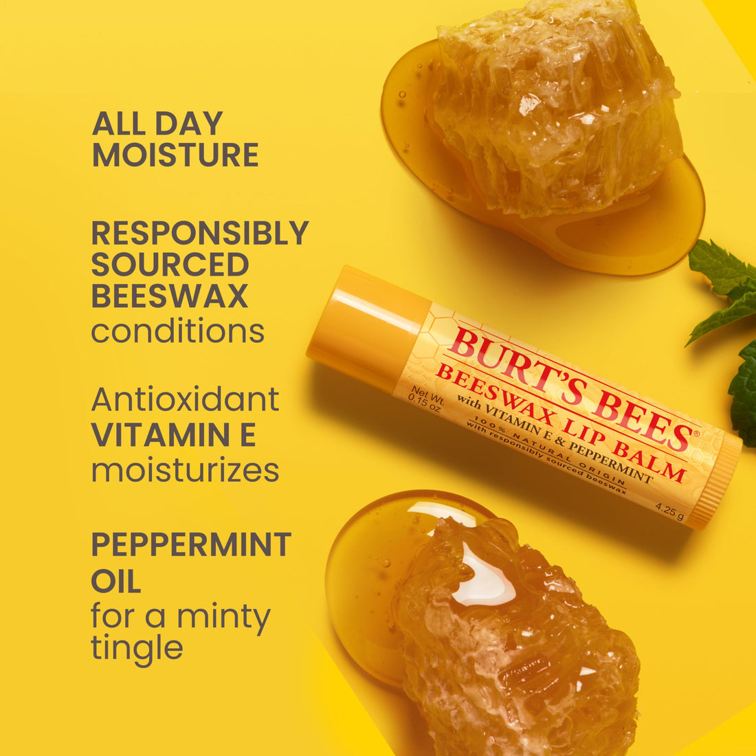 Burt's Bees Lip Balm Pomegranate, Moisturising Lip Balm With Beeswax & Vitamin E, 100% Natural Origin, 4.25g Halalzen