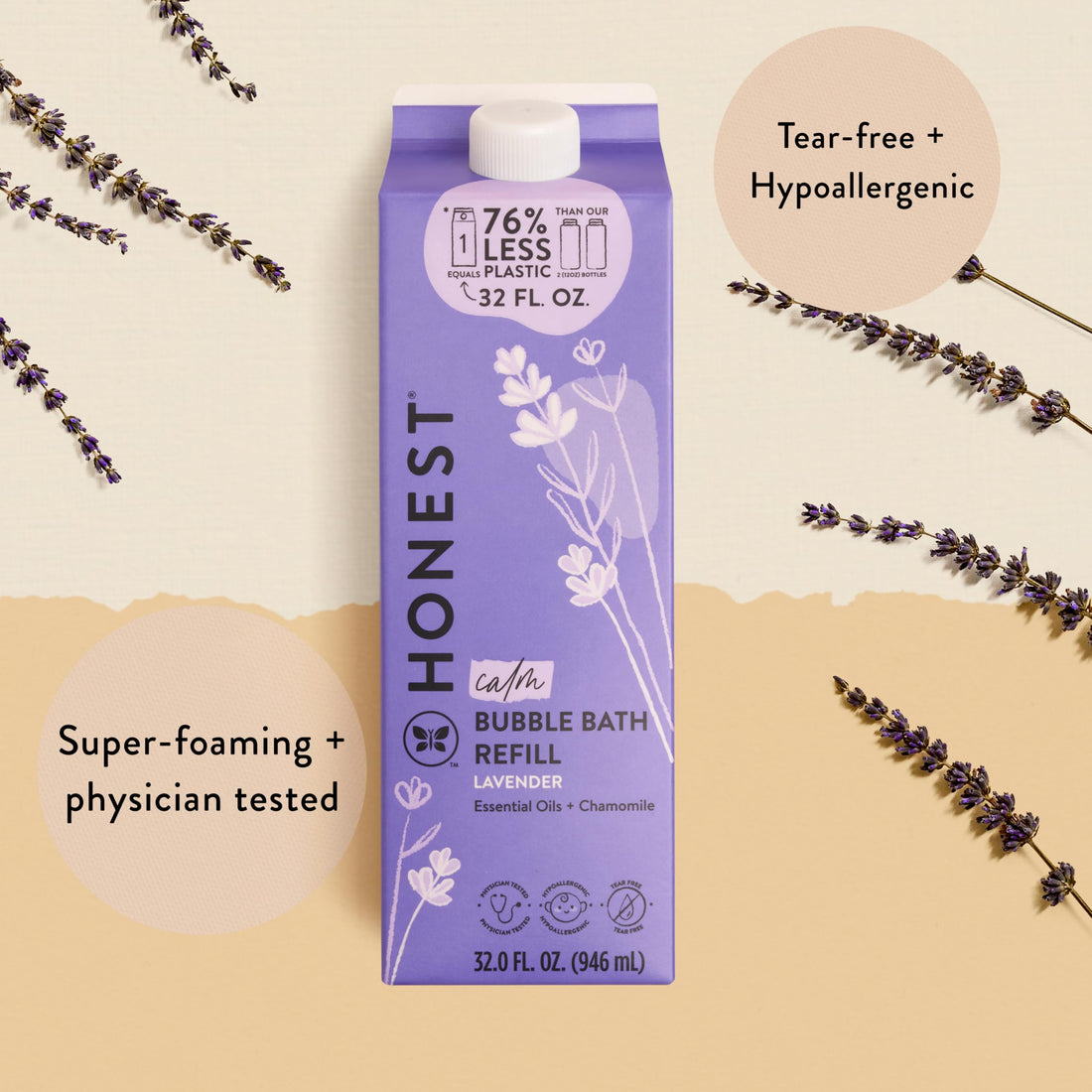The Honest Company Foaming Bubble Bath & Baby Wash, Tear-Free, Hypoallergenic, Natural Formula, Lavender Calm Scent, 12 fl oz Halalzen