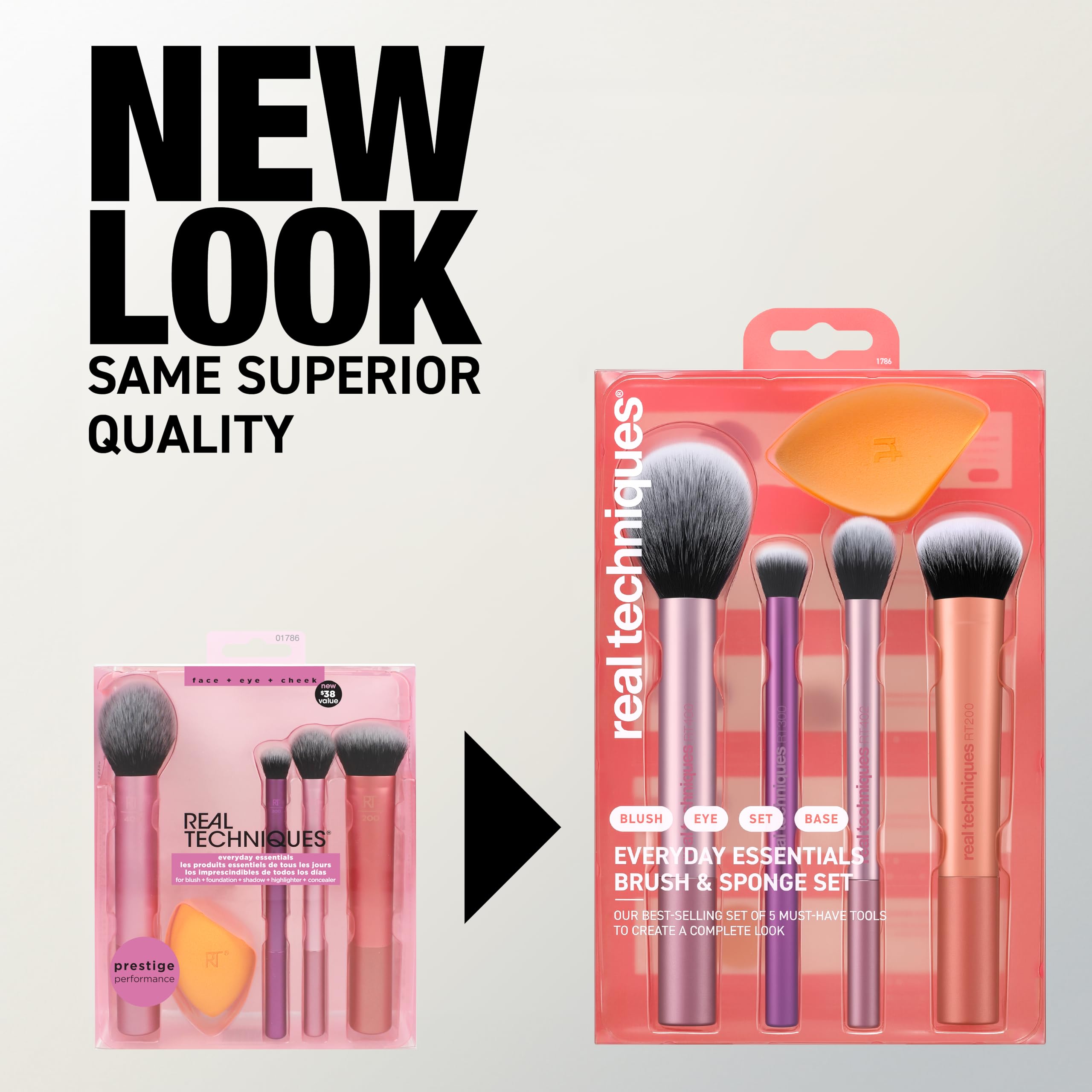 Real Techniques Everyday Essentials + Makeup Sponge Kit for foundation, blush, bronzer, eyeshadow, powder, synthetic, cruelty-free tools and blender for flawless looks, 5 Piece Set Halalzen