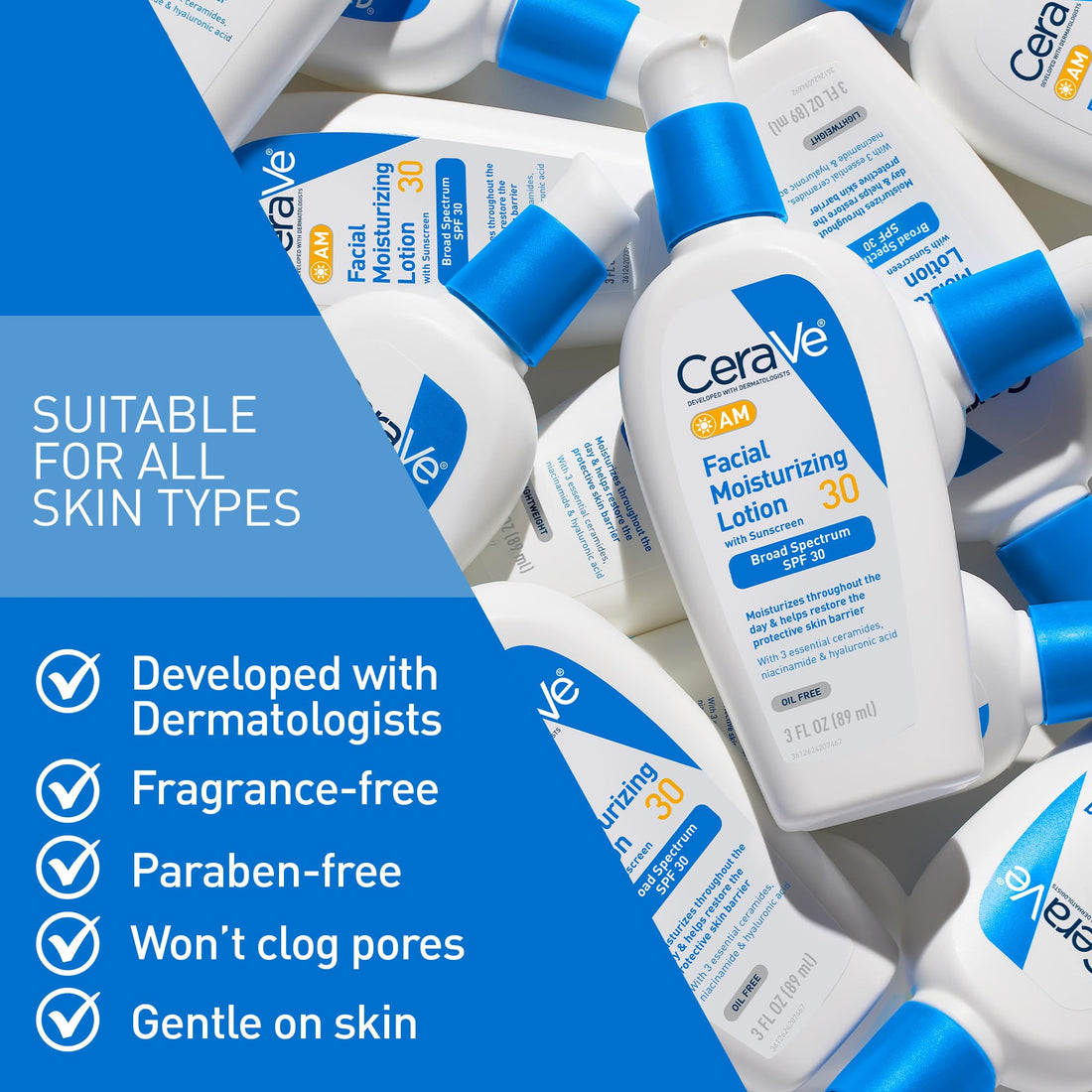 CeraVe AM Facial Moisturizing Lotion with SPF 30, Oil-Free Face Moisturizer with SPF, Formulated with Hyaluronic Acid, Niacinamide & Ceramides, Non-Comedogenic, Broad Spectrum Sunscreen, 3 Ounce Halalzen