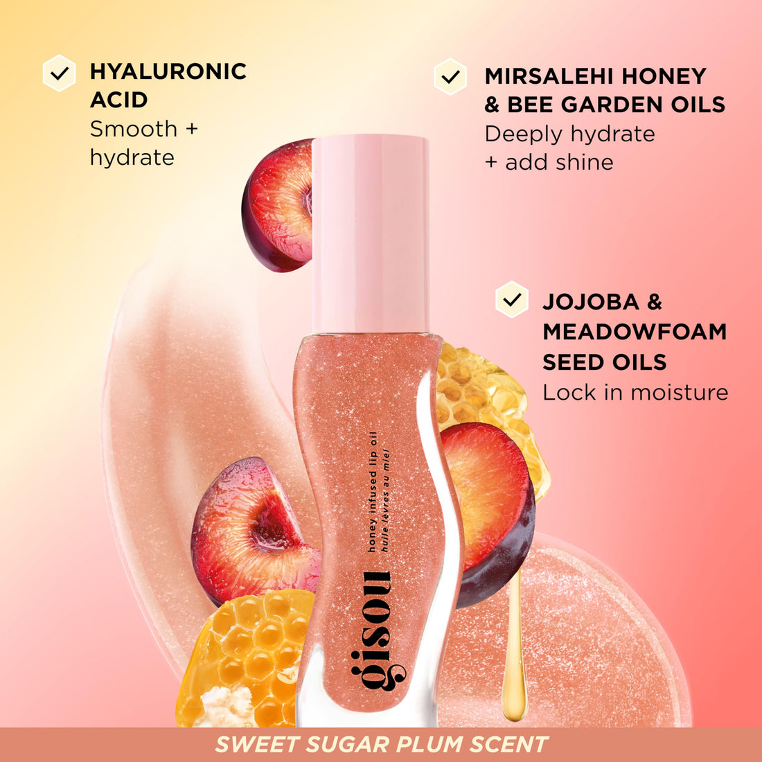 Gisou Honey Infused Lip Oil – Hydrating & Glossy Lip Oil with Jojoba Seed Oil, Non-Sticky Shine, Fresh Honey, 0.27 Fl Oz Halalzen