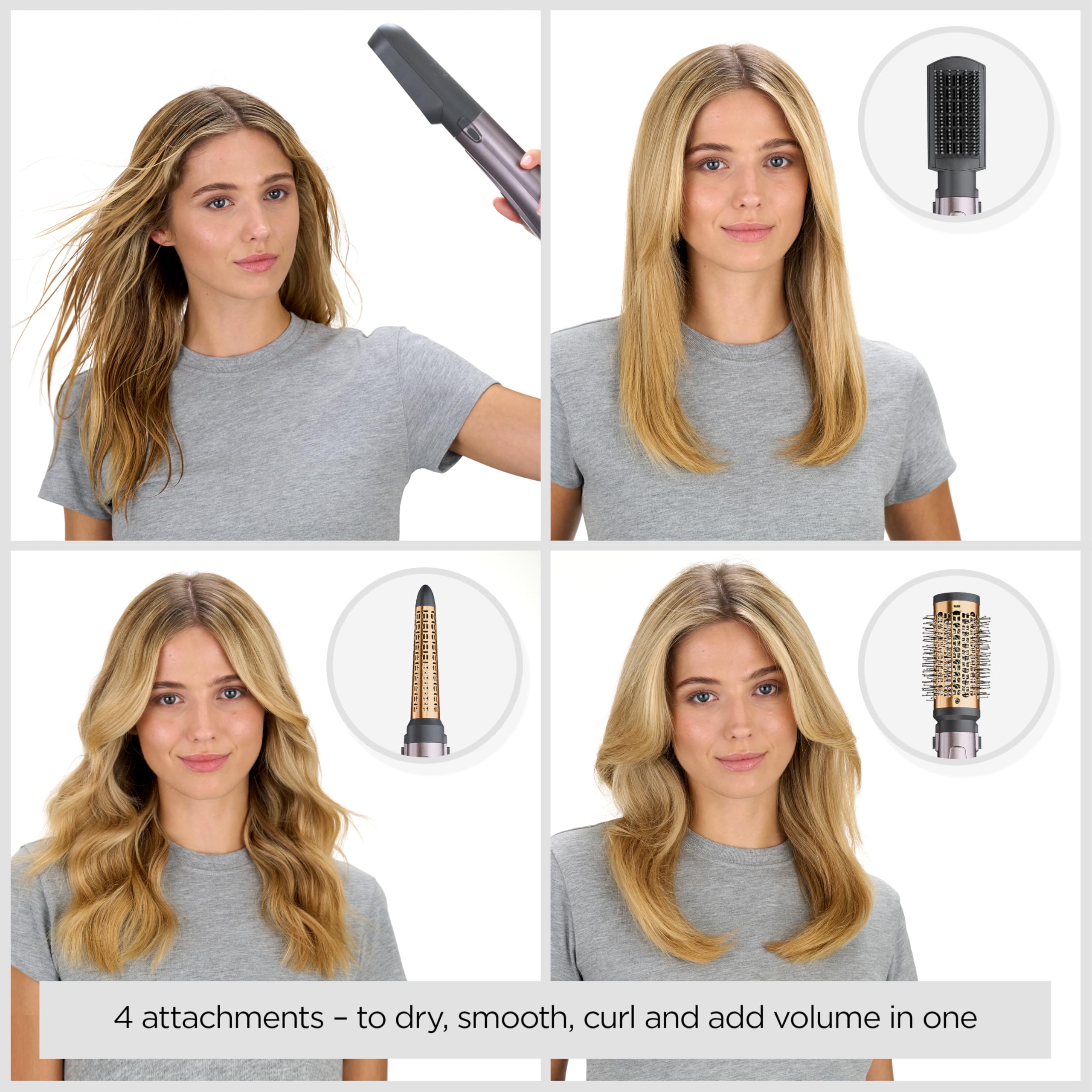 BaByliss Air Styler 1000W - All in One Hair Dryer Brush, Volumiser and Curler, Advanced Ionic Frizz-Control System, 4 Attachments, Copper/Grey, 2136U Halalzen