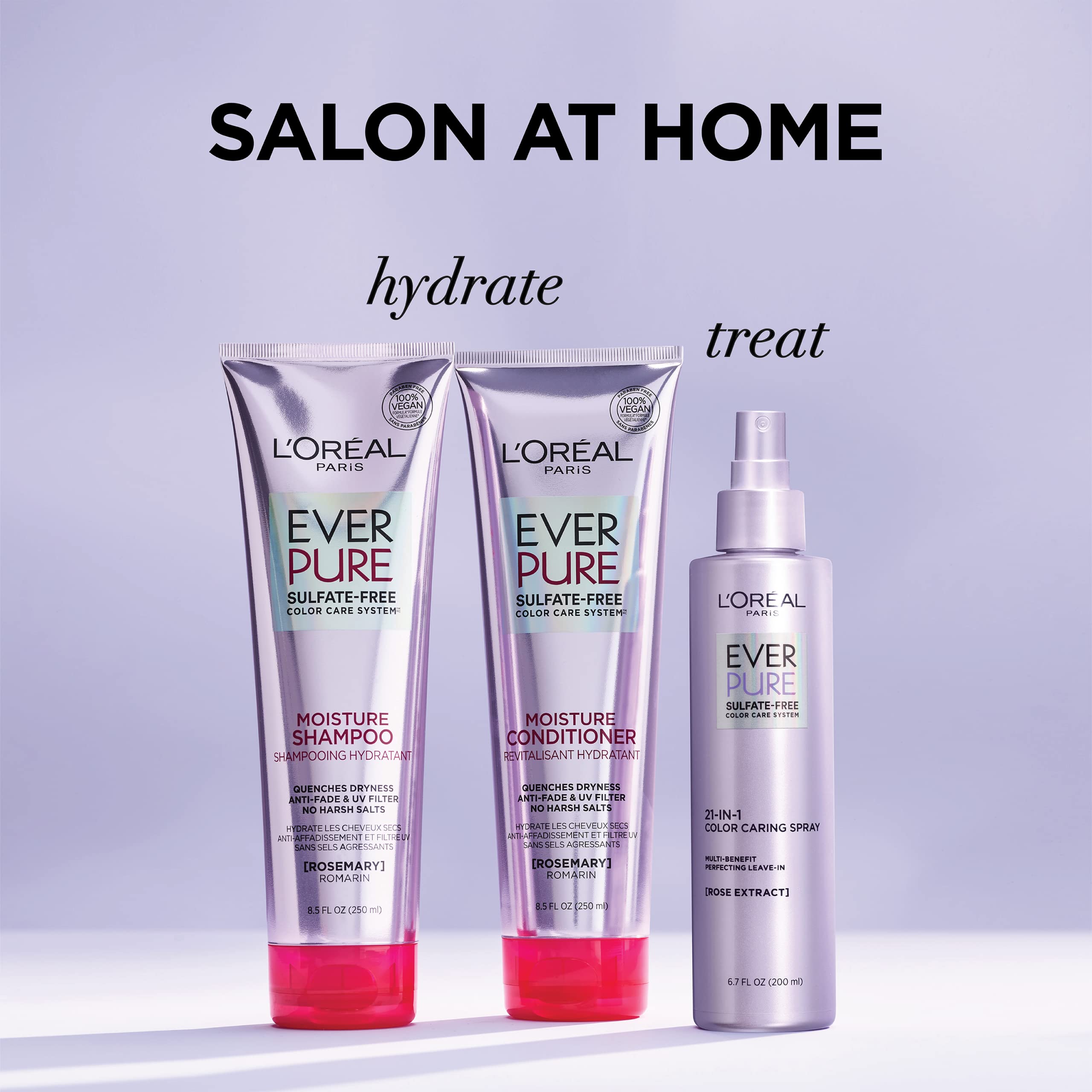 L'Oreal Paris Moisture Sulfate Free Shampoo and Conditioner Set, Hair Care for Color-Treated Hair with Rosemary Botanicals, EverPure, 1 Kit Halalzen