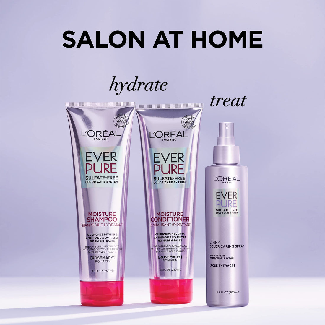 L'Oreal Paris Moisture Sulfate Free Shampoo and Conditioner Set, Hair Care for Color-Treated Hair with Rosemary Botanicals, EverPure, 1 Kit Halalzen