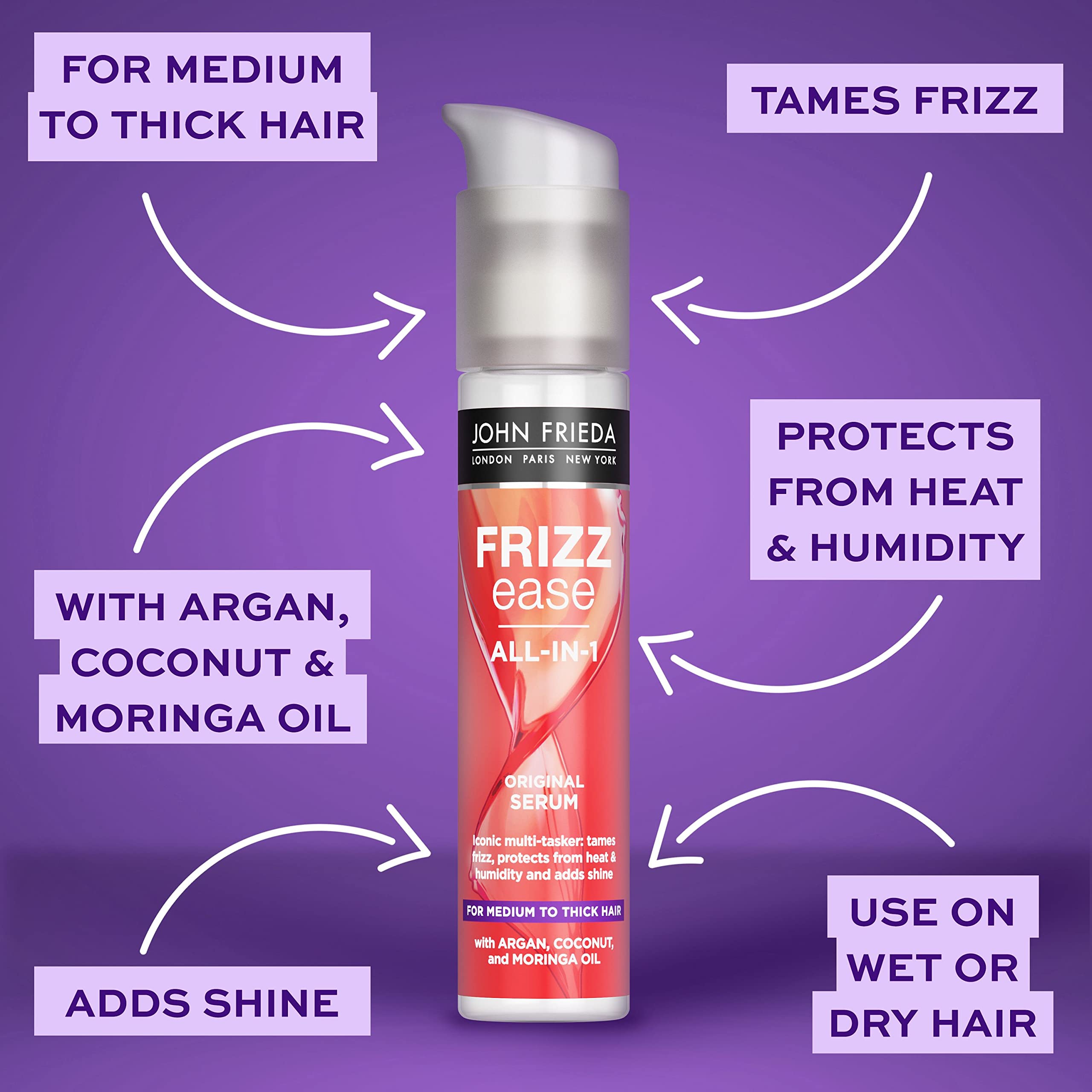 John Frieda Frizz Ease Original Serum 50ml, Hydrating Anti-Frizz Serum for Medium to Thick Hair