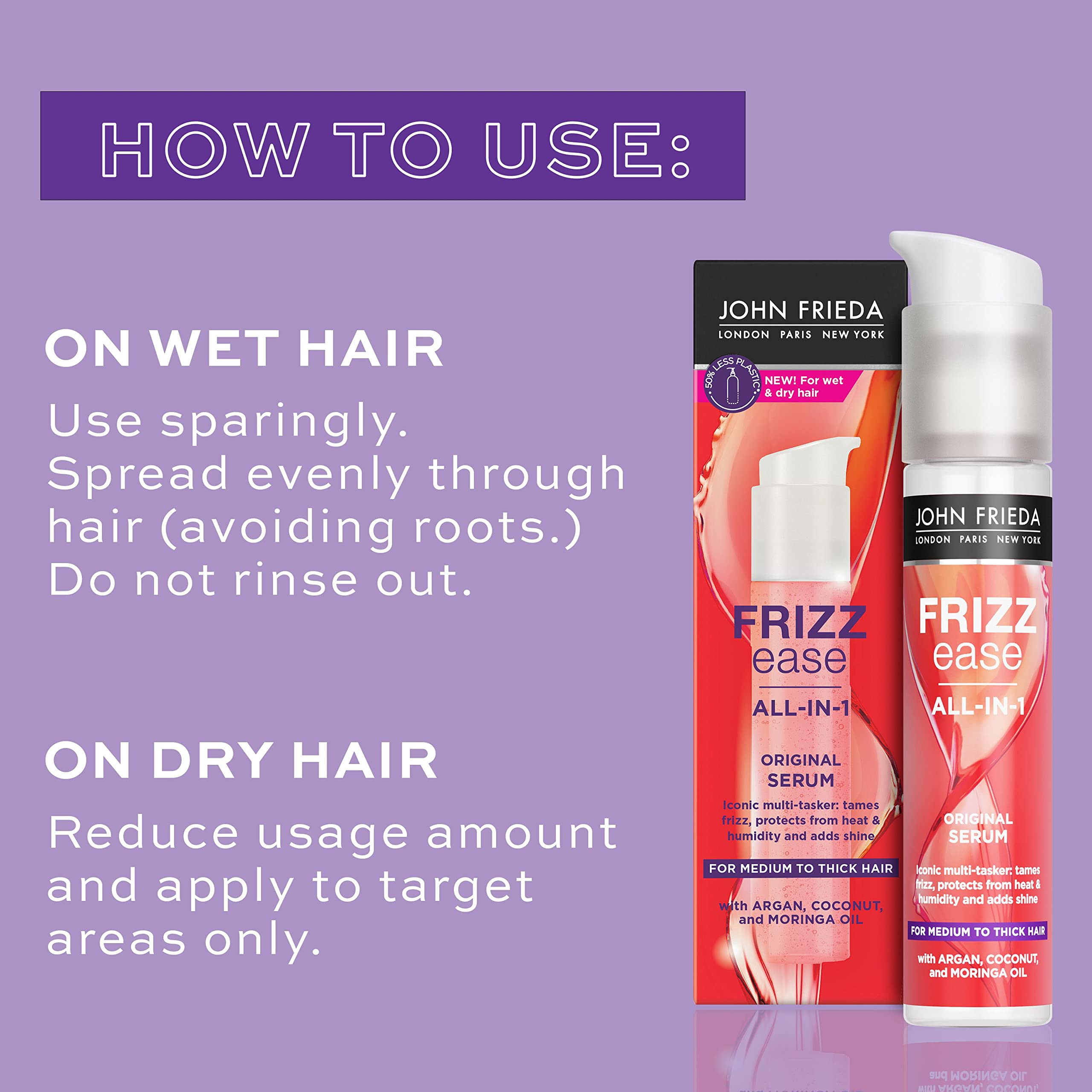 John Frieda Frizz Ease Original Serum 50ml, Hydrating Anti-Frizz Serum for Medium to Thick Hair