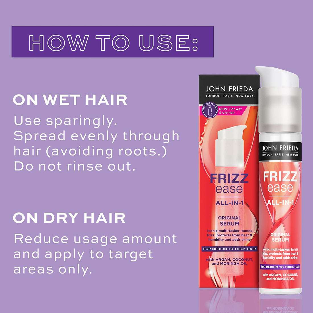 John Frieda Frizz Ease Original Serum 50ml, Hydrating Anti-Frizz Serum for Medium to Thick Hair