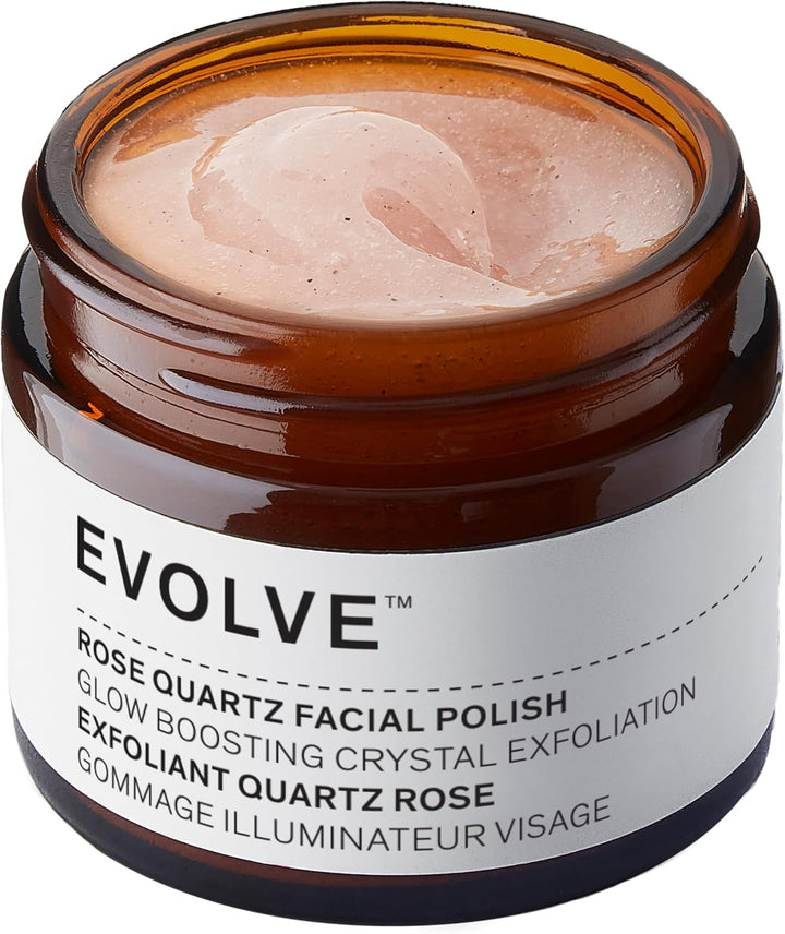 Evolve Organic Beauty Rose Quartz Facial Polish - with Rosehip Oil, Hibiscus extract & Quartz - Organic Exfoliating Face Scrub Suitable for All Skin Types (60ml)