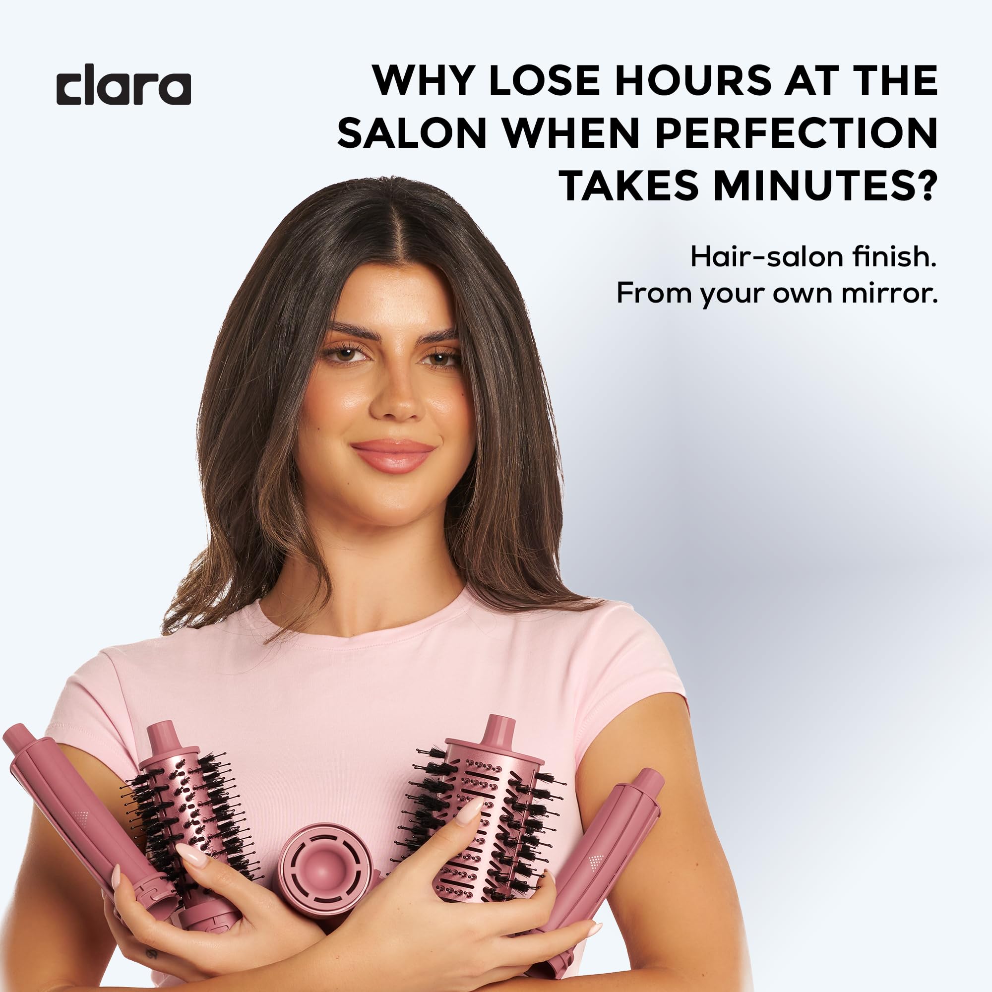 Clara 6-in-1 Gold Multi Styler with Auto-Wrap Curlers, Hair Dryer, & Brush (Round & Oval) for All Hair Types – 1500W Ionic Styling Tool for Frizz-Free Waves & Salon Blowouts Halalzen