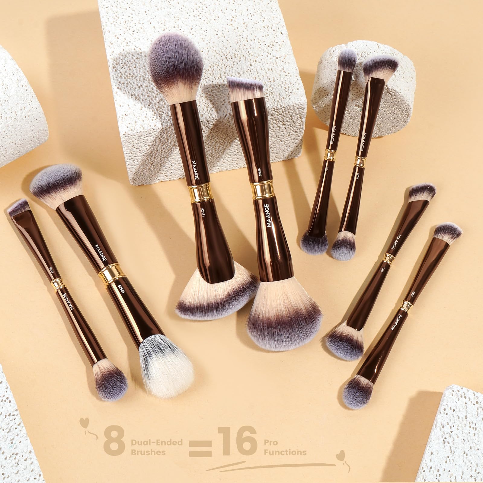 MAANGE Luxury 8-Piece Makeup Brush Set - Dual-Ended Makeup Brushes with 16-in-1 Functions & Mirror Case Professional Foundation, Eyeshadow, and Blush Brushes for Full Face Makeup Halalzen