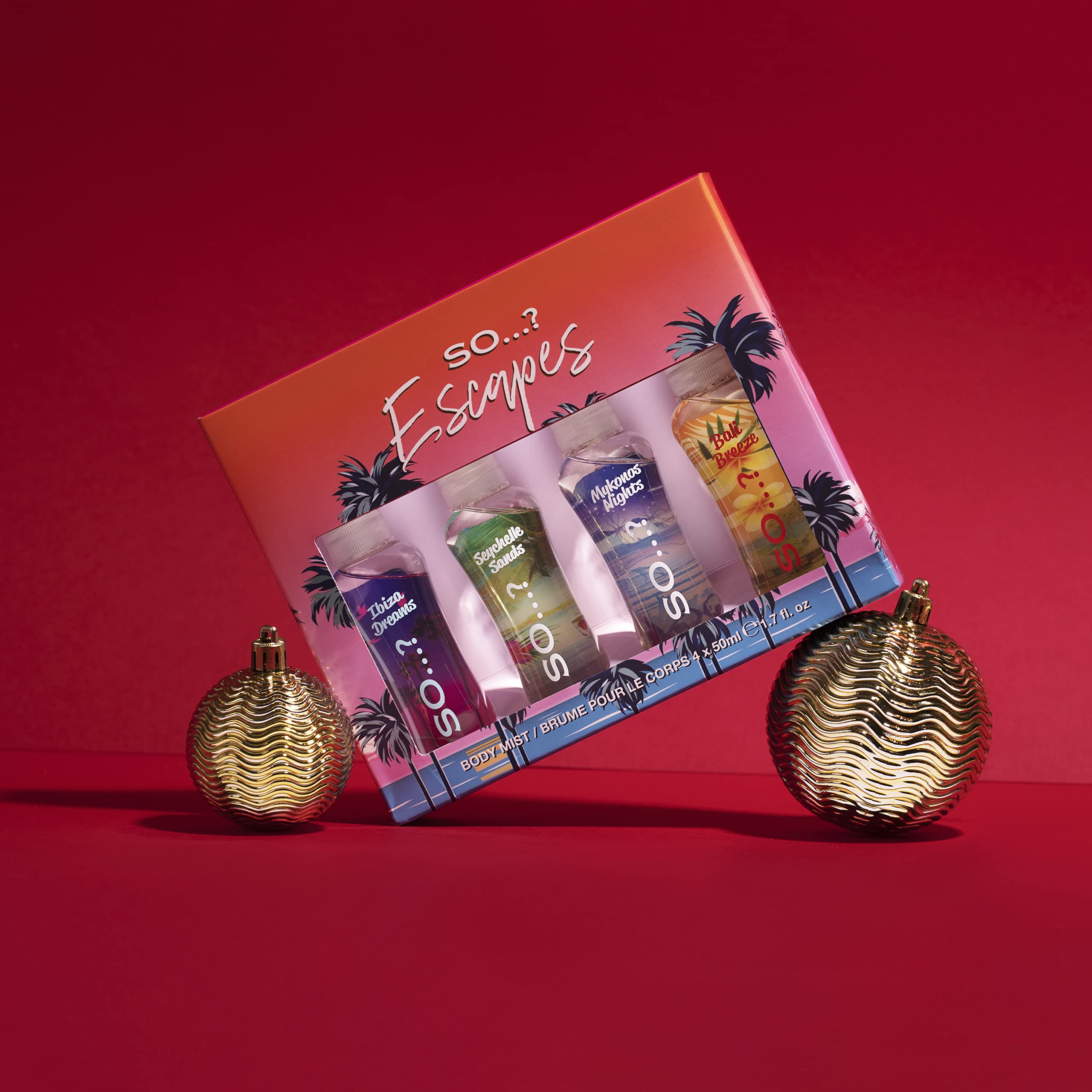 So…? Escapes Womens Gift Set, with Ibiza Dream, Bali Breeze, Mykonos Nights & Majorca Love, Fragrance Spray Set (4 x 50ml) Halalzen