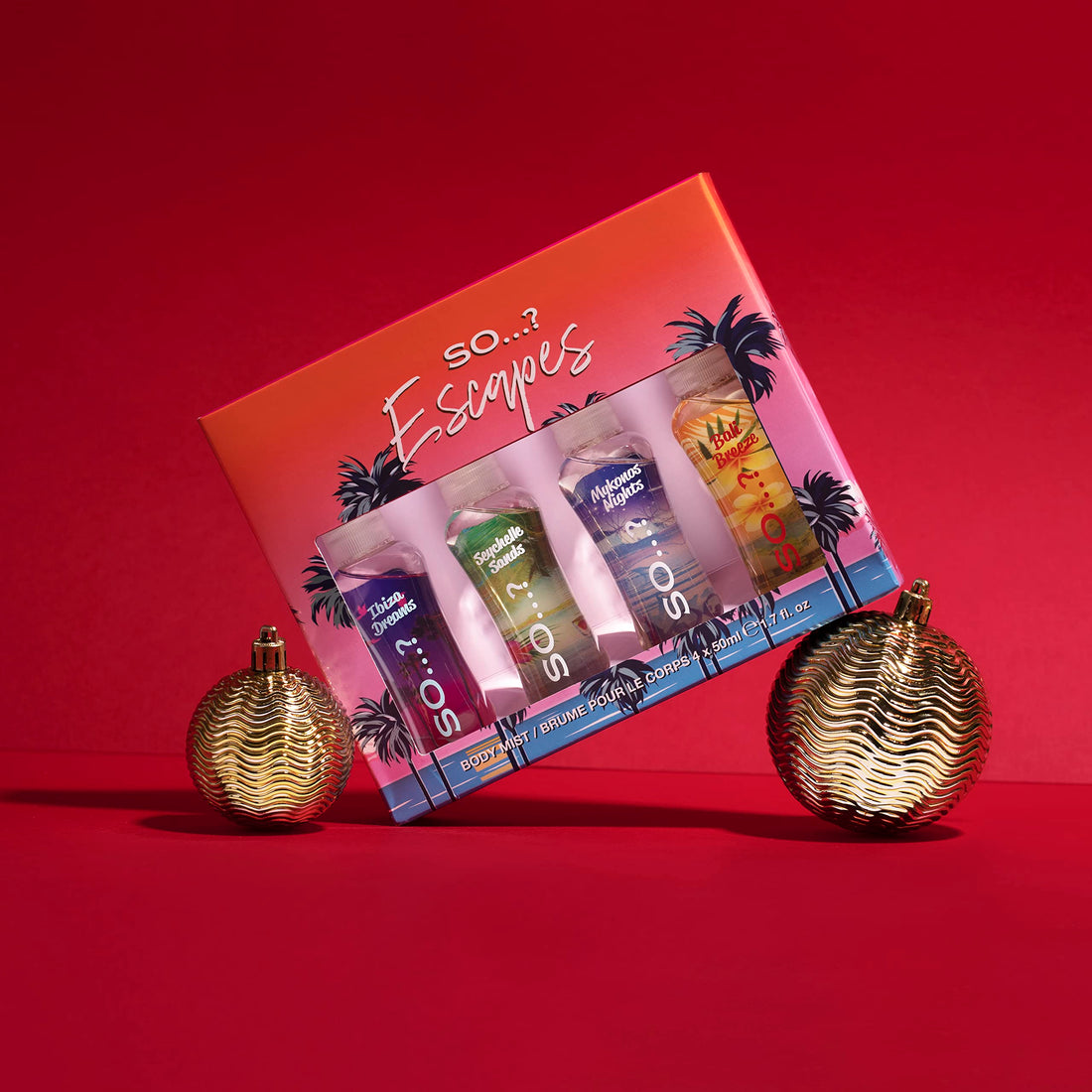 So…? Escapes Womens Gift Set, with Ibiza Dream, Bali Breeze, Mykonos Nights & Majorca Love, Fragrance Spray Set (4 x 50ml) Halalzen