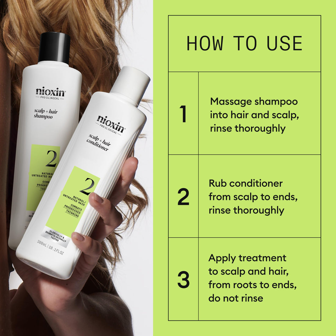 Nioxin System 2 - Hair Thickening System For Natural Hair with Progressed Thinning - Biotin & Niacinamide - Shampoo, Conditioner, Serum