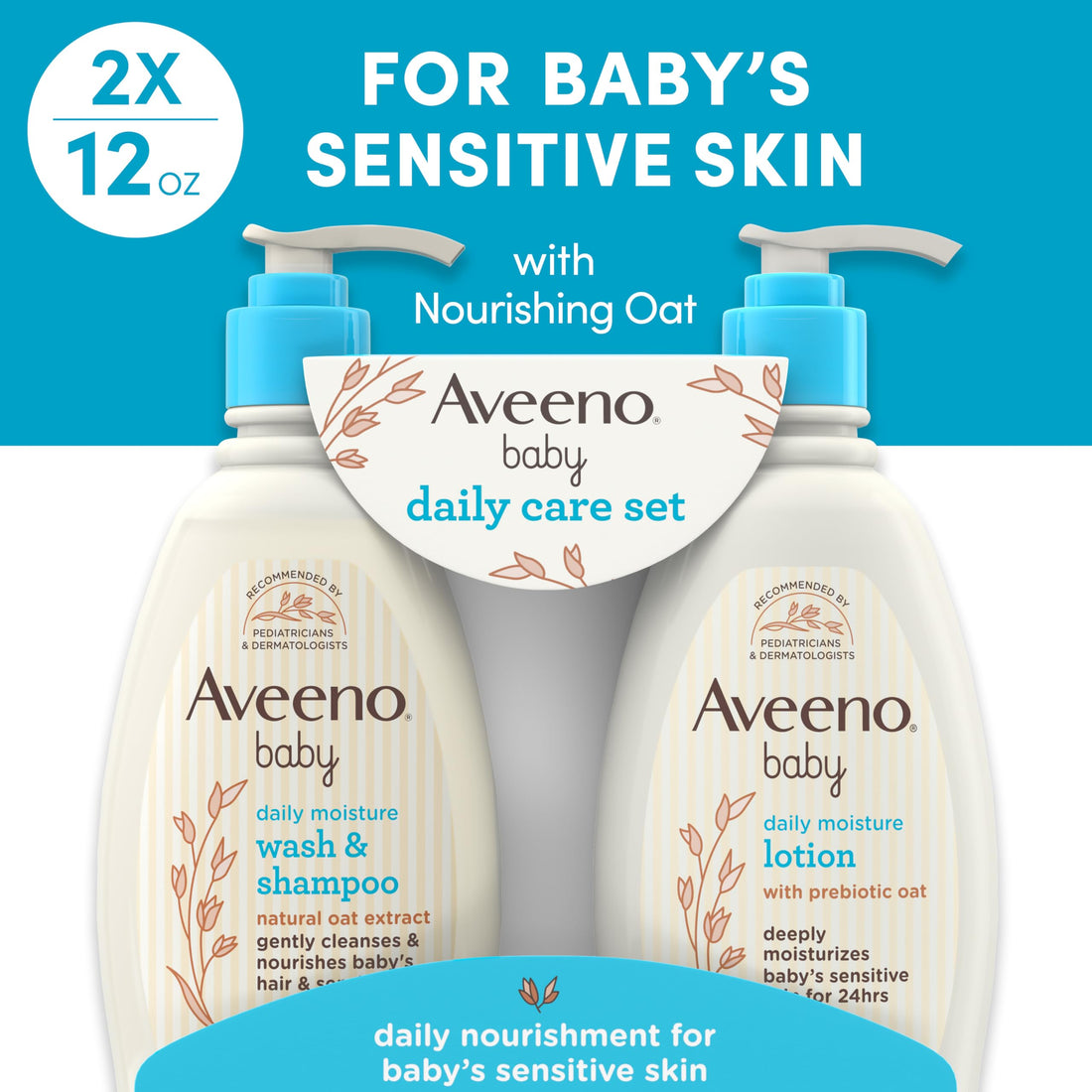 Aveeno Baby Daily Care Gift Set with Oat Extract & Prebiotic Oat, Contains Daily Moisturizing Body Lotion & Gentle 2-in-1 Baby Bath Wash & Shampoo, Hypoallergenic & Paraben-Free, Two Pack Halalzen