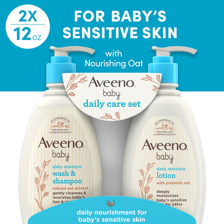 Aveeno Baby Daily Care Gift Set with Oat Extract & Prebiotic Oat, Contains Daily Moisturizing Body Lotion & Gentle 2-in-1 Baby Bath Wash & Shampoo, Hypoallergenic & Paraben-Free, Two Pack Halalzen