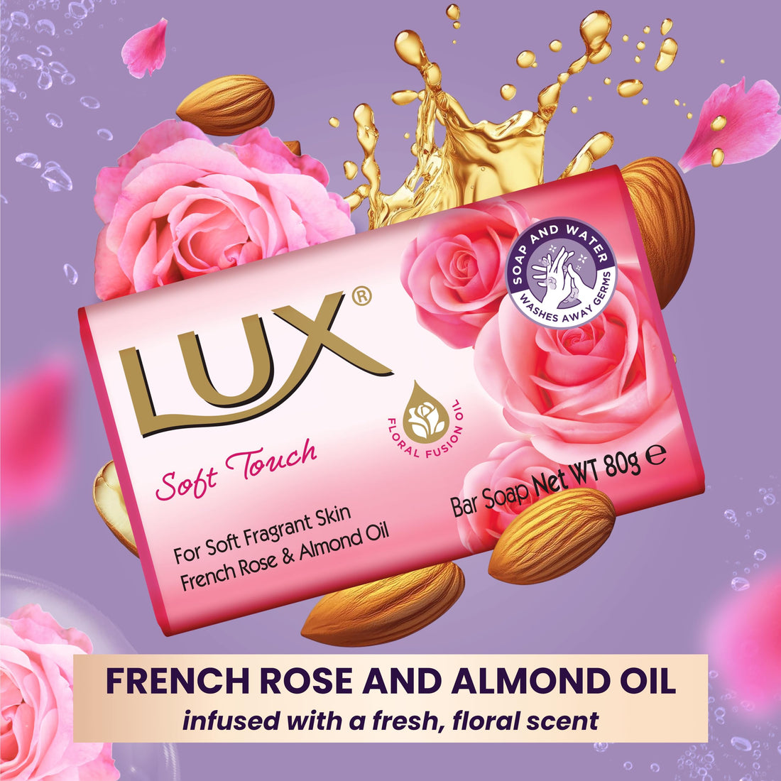 LUX Velvet Touch Soap Bar, Jasmine & Almond Oil, For Smooth Fragrant Skin, 80g (12 Pack) Halalzen