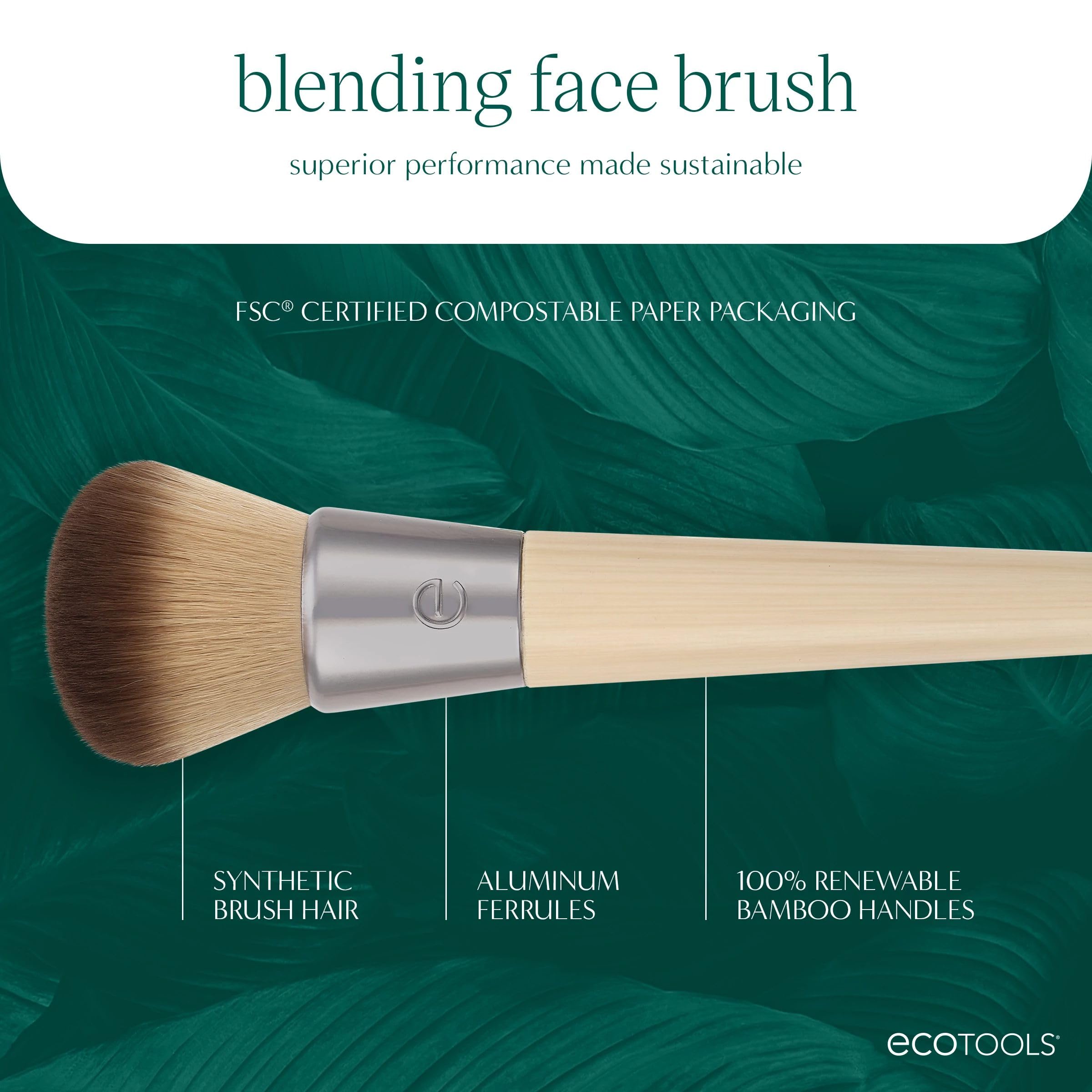 EcoTools Classic Foundation Face Brush, For Liquid, & Cream Foundation, Flat Foundation Brush For Natural Makeup, Buildable Coverage, Synthetic Bristles, Vegan & Cruelty- Free Halalzen