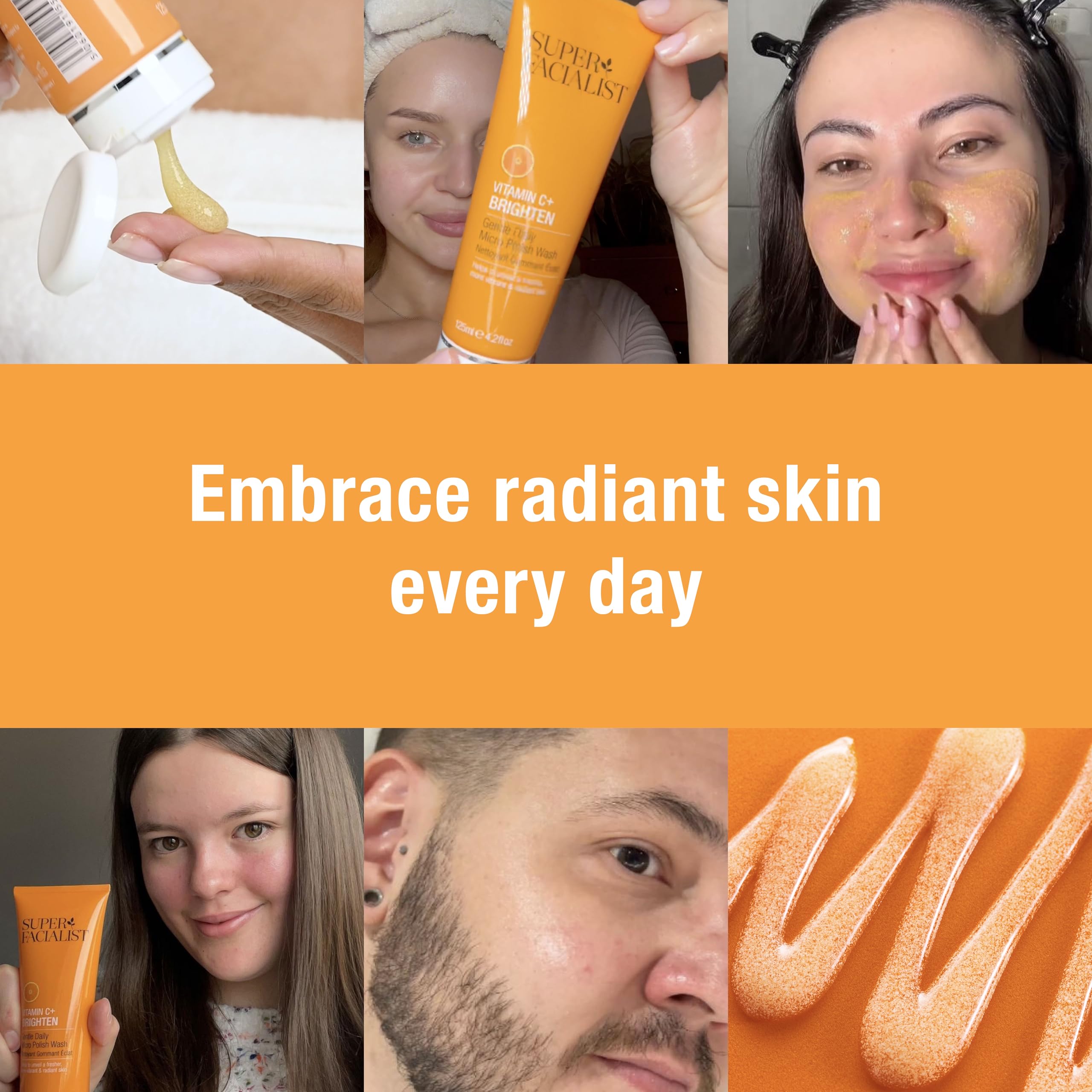 Super Facialist Vitamin C Gentle Daily Micro Polish Face Wash - Exfoliating Cleanser for Sensitive Skin, Removes Impurities, Biodegradable Beads, Vegan Friendly 125ml