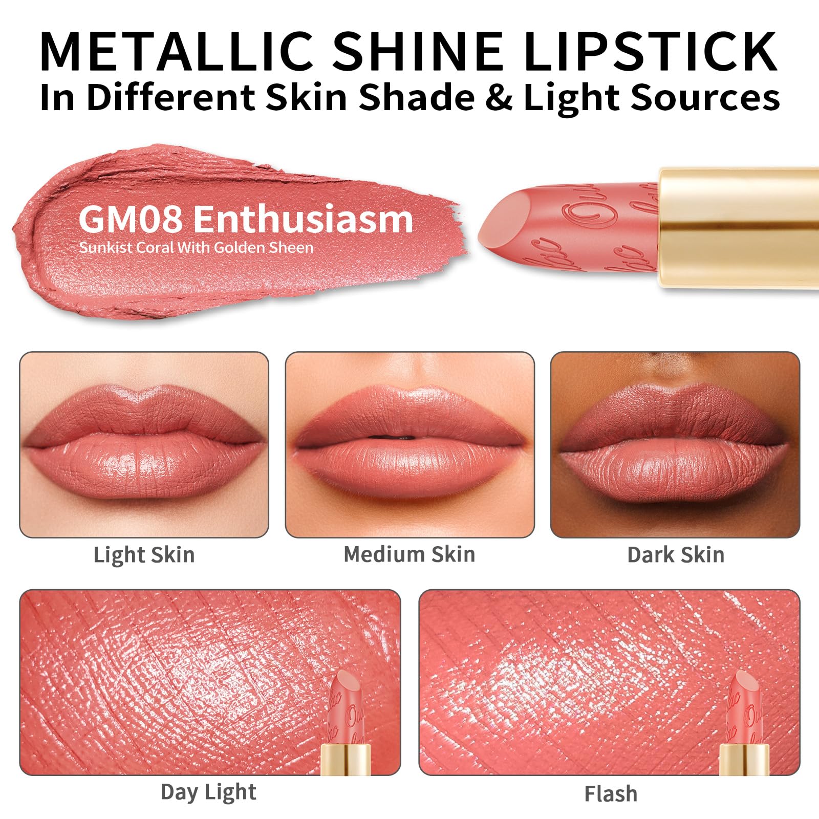 OULAC Metallic Shine Glitter Lipstick, Pink High Impact Lipcolor, Lightweight Soft and Ultra Hydrating, Long Lasting, Vegan & Cruelty-Free, Full-Coverage Lip Color 4.3 g/0.15 HIP & HIPPIE(11) Halalzen