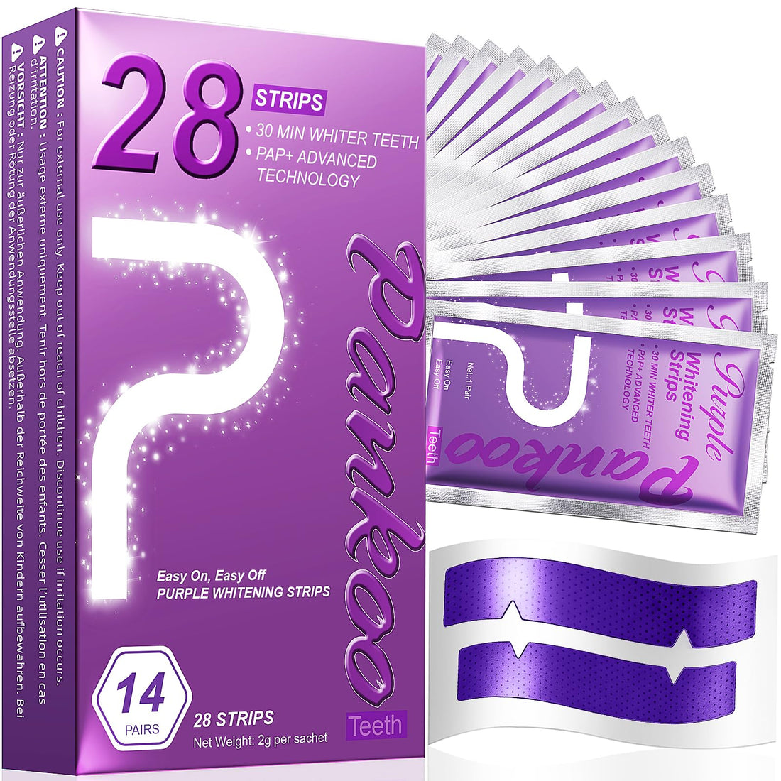 Purple Teeth Whitening Strips 14 Treatments, Helps Remove Surface Stains - Coffee & Wine Stains, Supports Enamel Care, No Sensitivity, No Slip, 28 Strips,Teeth Whitening Gel