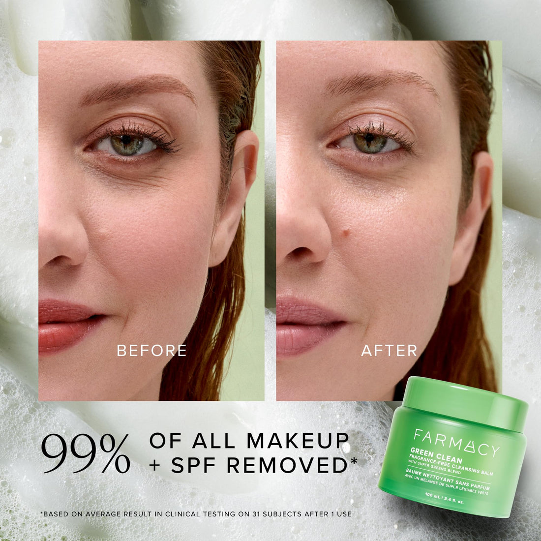 Farmacy Makeup Remover Cleansing Balm - Green Clean Waterproof Makeup Remover + Oil Based Cleanser - Gentle Exfoliating Double Cleanser - Melts From Balm to Milky Lather (30ml) Halalzen