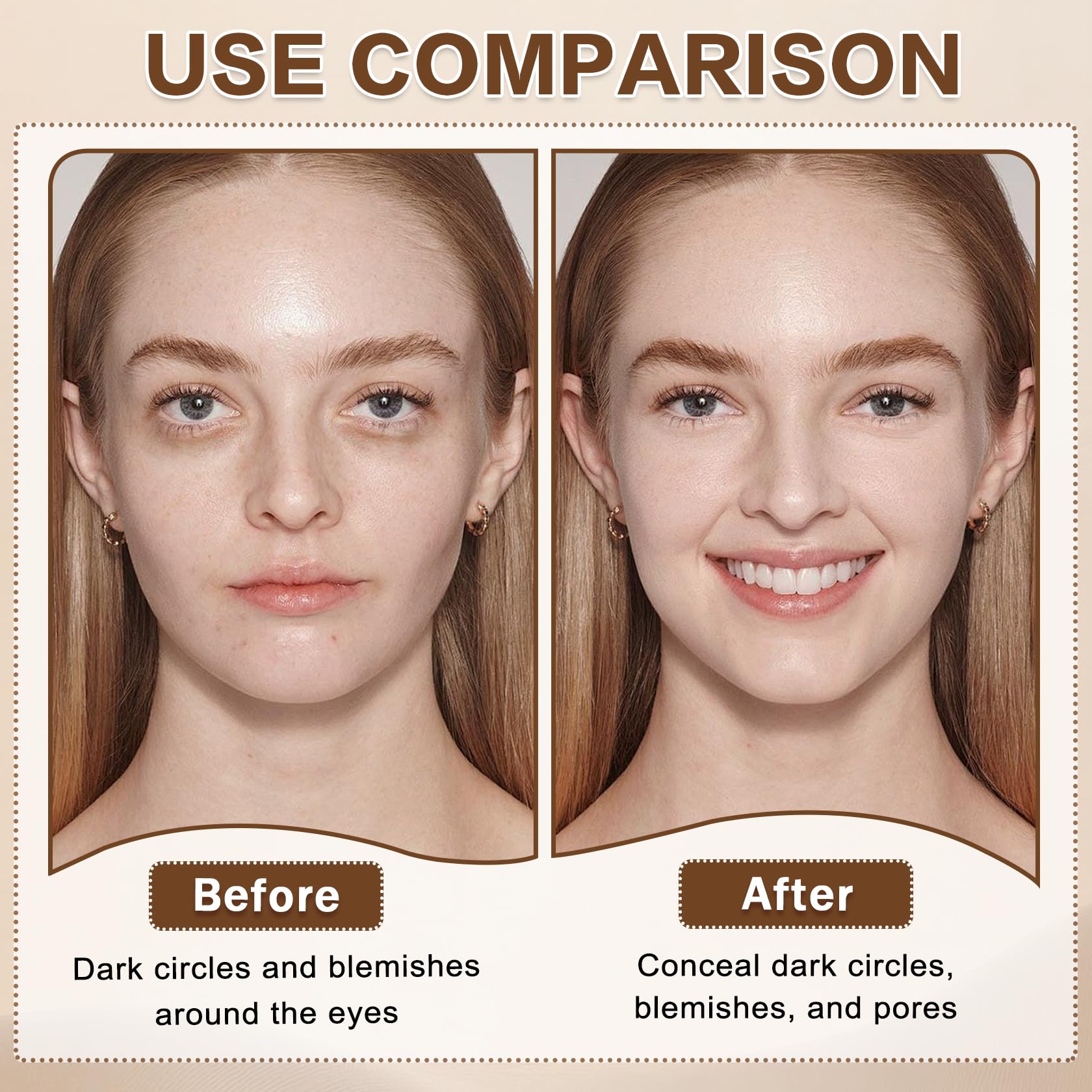 Under Eye Corrector for Dark Circles and Wrinkles,Double-ended Cream Concealer Stick & Liquid Concealer for Older Women,Hydrating,Long-lasting Wear,Concealers & Neutralizing Makeup（02 Beige） Halalzen