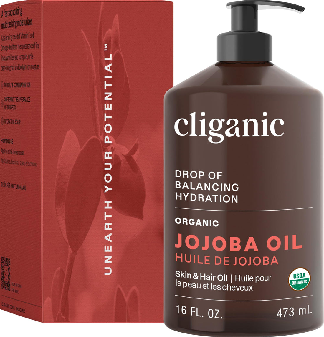Cliganic Organic Jojoba Oil, 100% Pure (4oz) | Moisturizing for Face, Hair, Skin & Nails | Natural Cold Pressed Hexane Free | Base Carrier Oil Halalzen