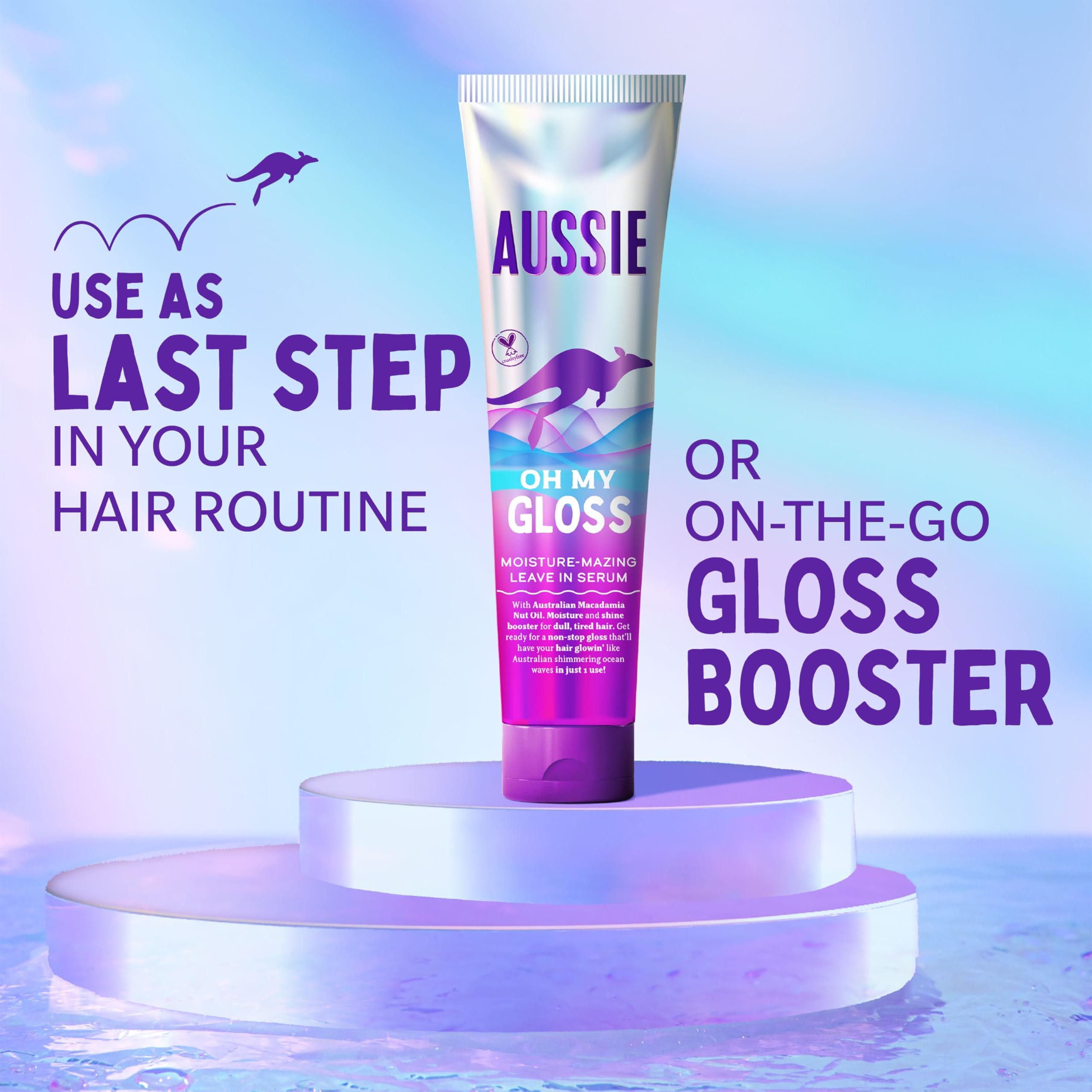 Aussie Oh My Gloss Moisture-Mazing Leave-In Treatment Lightweight Serum 160ml, Moisture & Shine Booster for Dull Hair. With Jojoba, Safflower & Australian Macadamia Nut Oils. Vegan & Cruelty-Free
