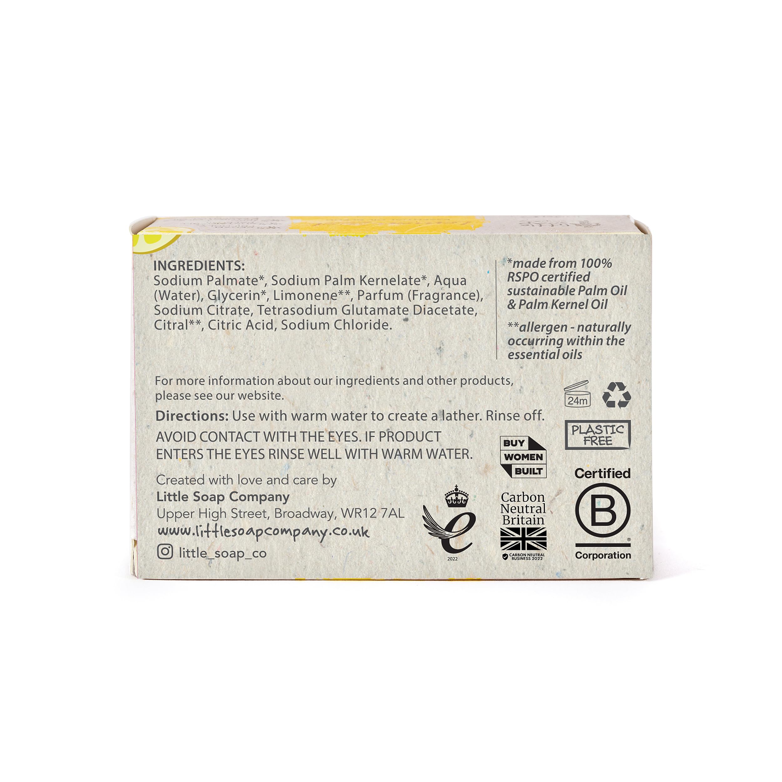 Little Soap Company Natural Range - Citrus & Lavender Soap Bar 100g | Vegan, Cruelty Free & Eco Friendly Body, Face & Hand Soap | Free from SLS & Parabens | Antibacterial with Cleansing Essential Oils Halalzen