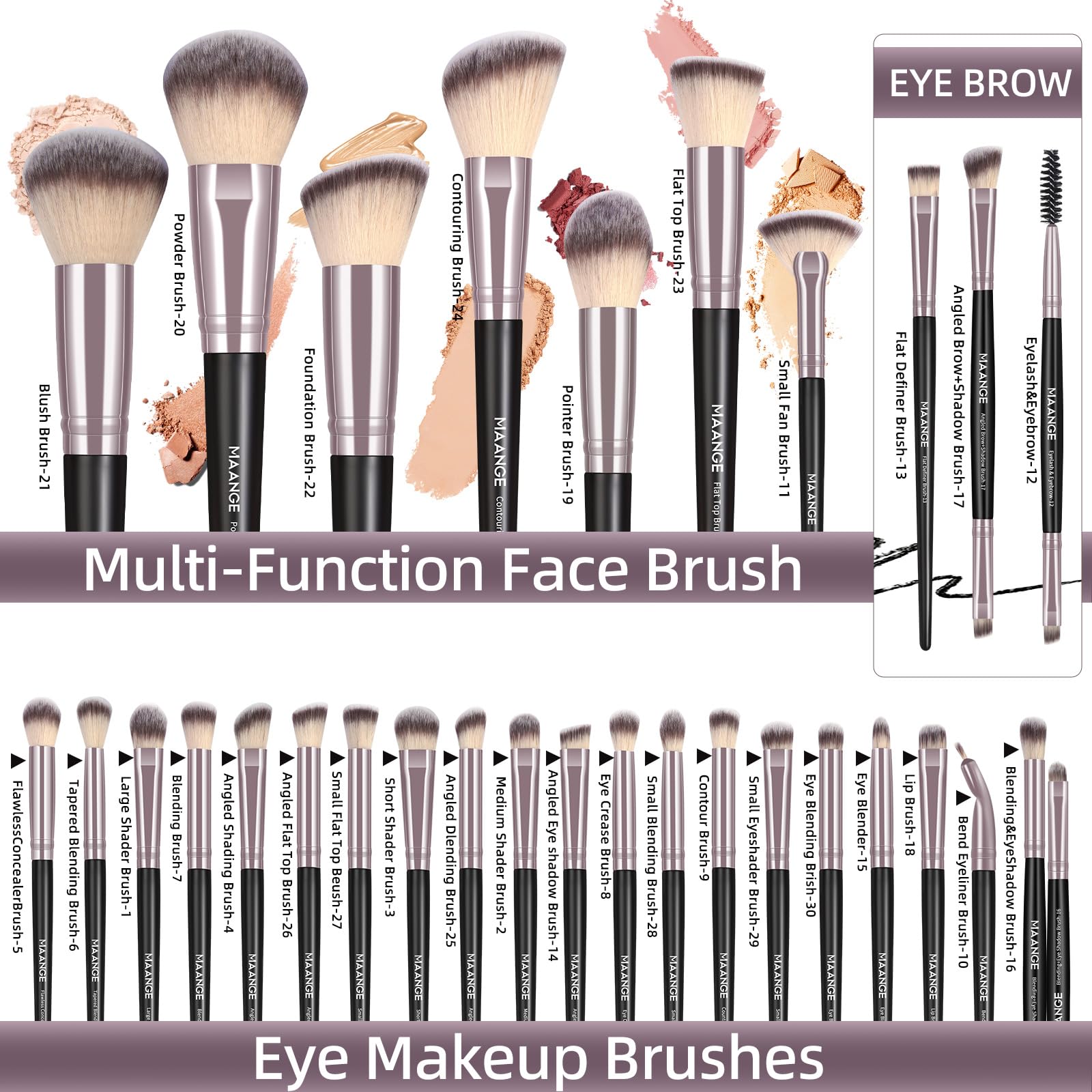 MAANGE Makeup Brushes, 51 Pcs Makeup Tool Set Multi-functional Makeup Brush Set Foundation Powder Blush Concealers Eyeshadows Make up Brushes(Champagne) Halalzen
