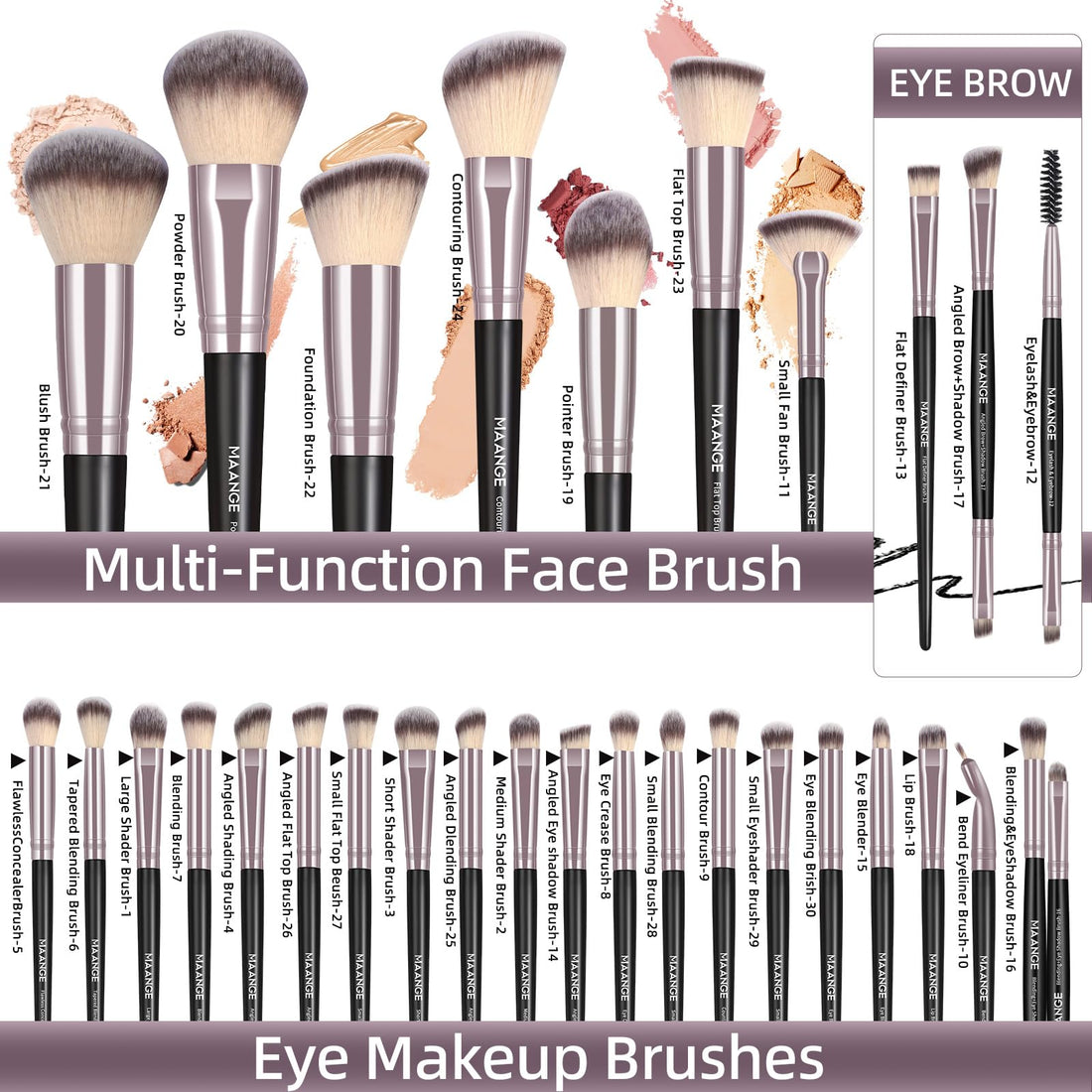 MAANGE Makeup Brushes, 51 Pcs Makeup Tool Set Multi-functional Makeup Brush Set Foundation Powder Blush Concealers Eyeshadows Make up Brushes(Champagne) Halalzen